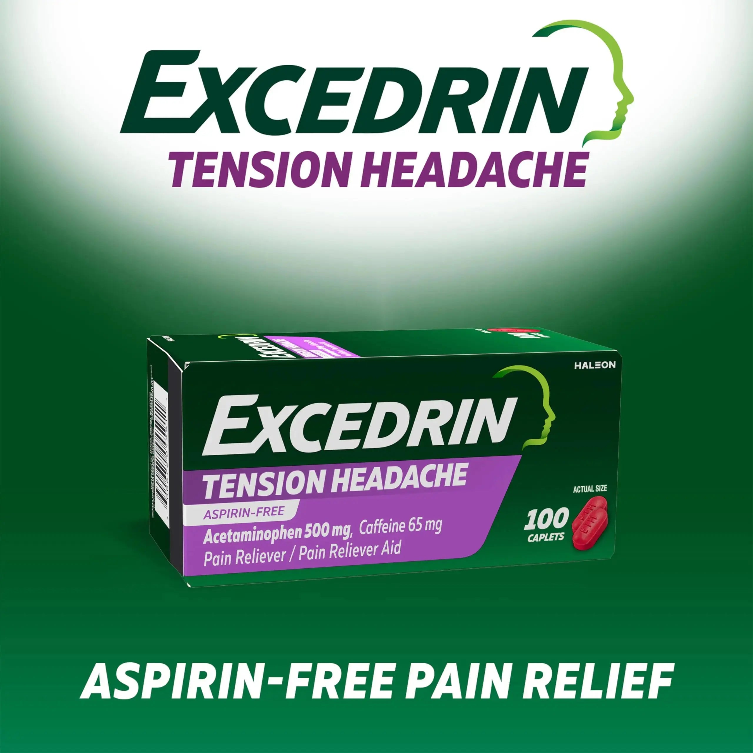 Excedrin Tension Headache Relief Caplets, Acetaminophen 500mg, Caffeine 65mg, Pain Reliever, Aspirin-Free, 100 Count ExcedrinAu supplements