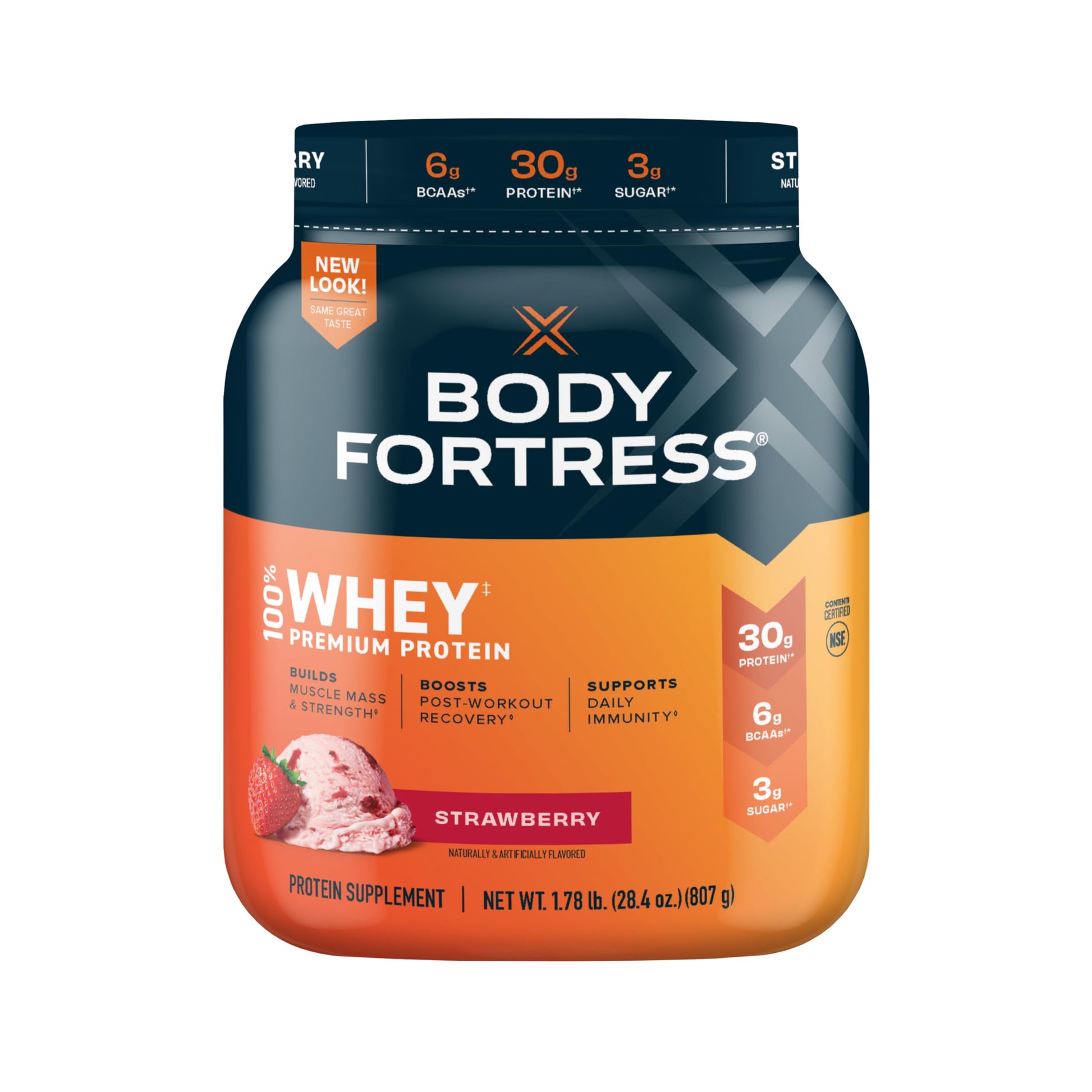 Body Fortress 100% Whey, Premium Protein Powder, Strawberry, 1.78lbs Packaging May Body FortressUS supplements