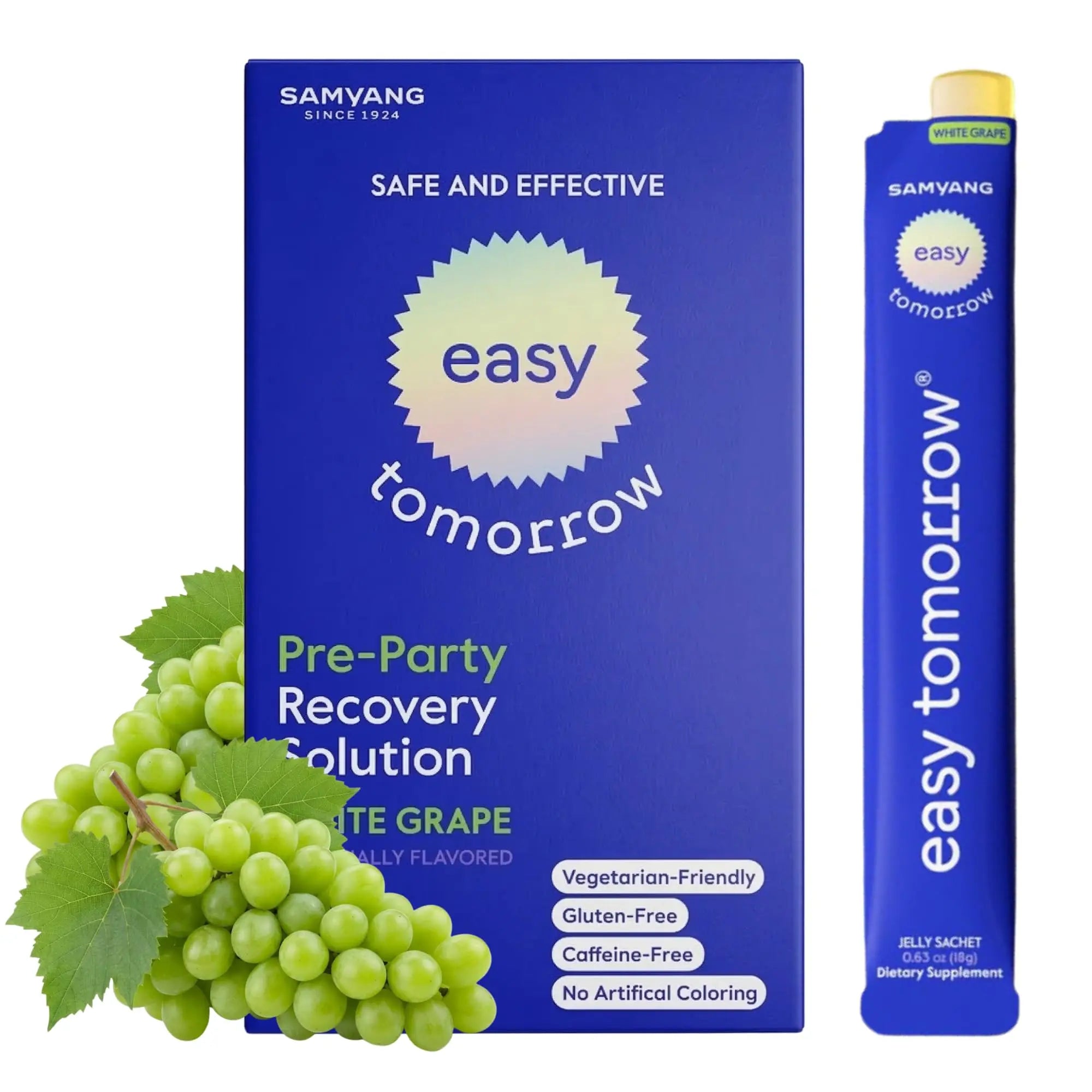 EASY TOMORROW - Natural Energy & Morning Vitality Jelly Stick - Daily Korean Skin Health Supplement & After Drinking Support with DHM & Glutathione - K-Beauty Inspired (White Grape Flavor, 20 Sticks) EASY TOMORROWAu supplements
