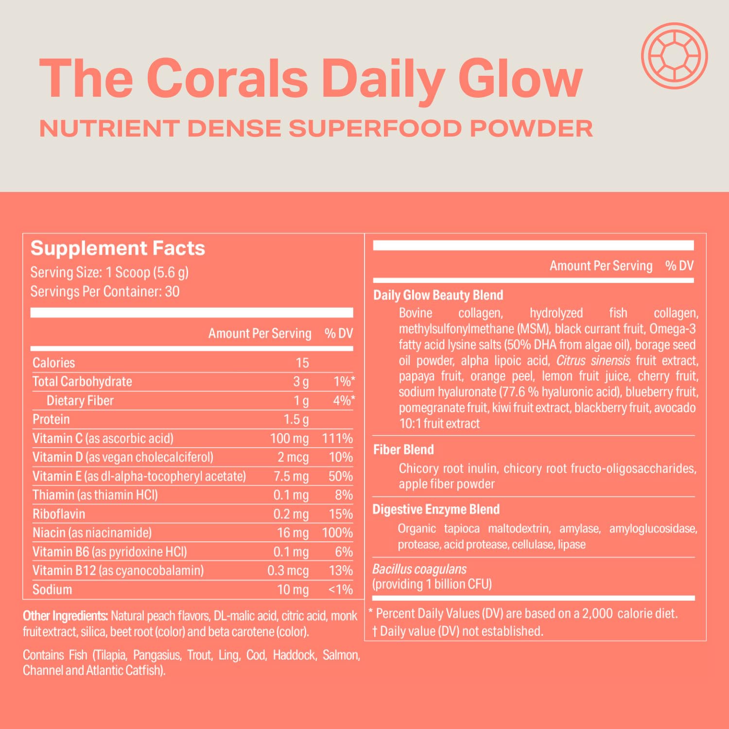 Proper, The Corals Daily Glow Beauty Blend - Nutrient Dense Superfood Powder with Collagen Peptides, Hyaluronic Acid Powder, Vitamin C, and MSM. Hair, Skin, Nail Vitamin Supplement for Women & Men ProperAu supplements