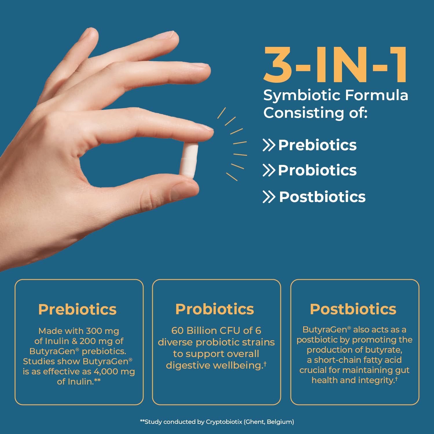 Nature's Lab Gold ProTotal - 60 Billion CFU Probiotic, Prebiotic, Postbiotic, Synbiotic - with Butyragen (Direct Butyrate Generator) 60 Ct Nature's LabAu supplements