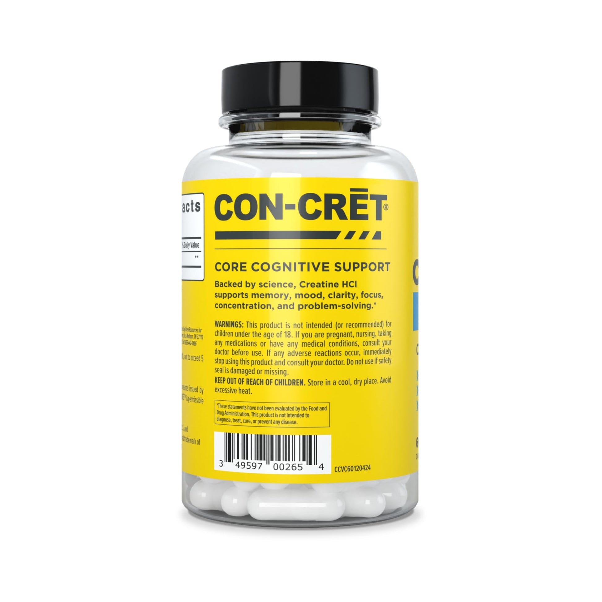 CON-CRET Creatine HCl for Brain Health Capsules – Clinically Tested Support for Memory, Focus, Concentration, Problem-Solving, Clarity, and Mood.* | Made in USA (60 Day Supply) CON-CRETAu supplements
