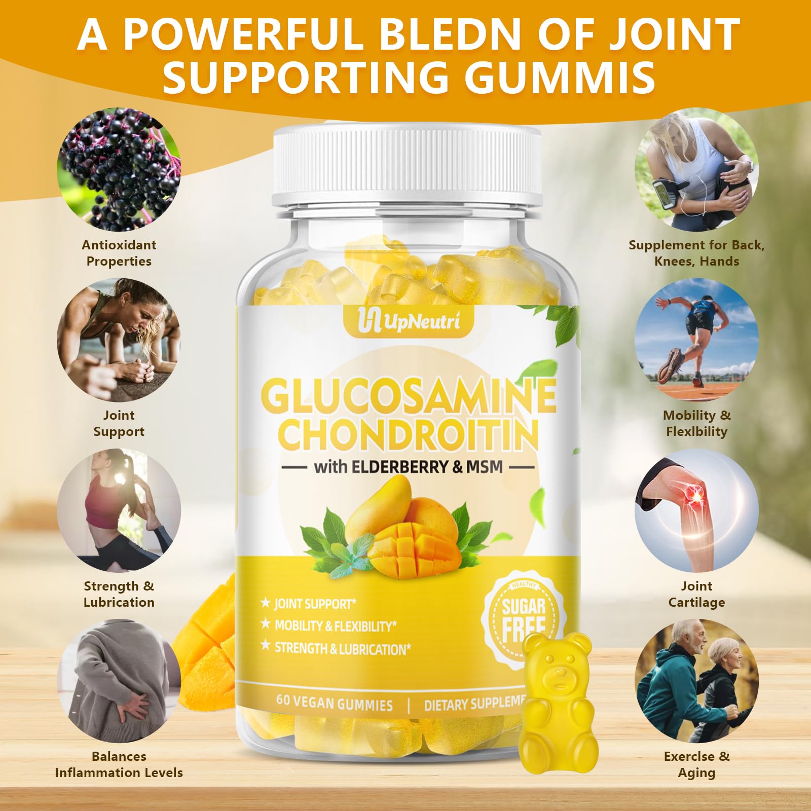 Sugar Free Glucosamine Chondroitin Gummies, Extra Strength 1500mg Glucosamine UPNEUTRIAu supplements