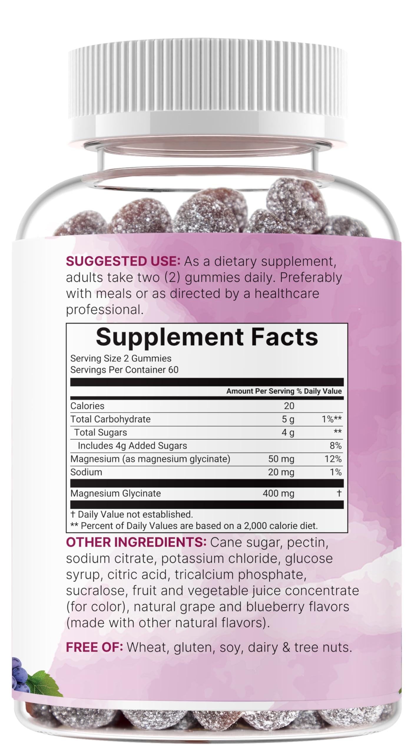 Magnesium Glycinate Gummies 400mg Per Serving, 120 Count | Natural Grape Blueberry Flavor | Potent Elemental Form + Chelated for High Absorption | Healthy Muscle, Bones, & Mood Support Supplement Micro IngredientsAu supplements