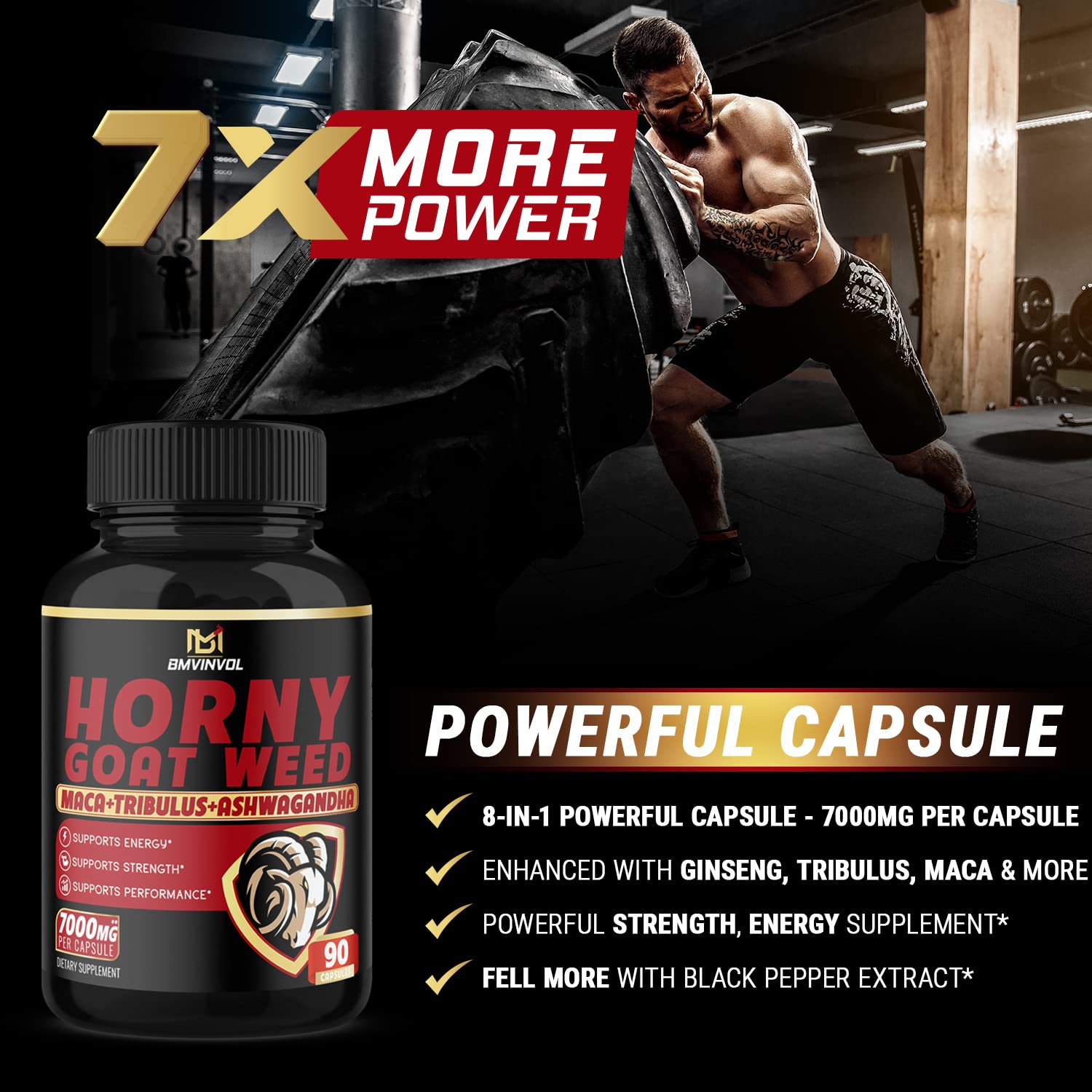 BMVINVOL Horny Goat Weed Capsules - 7000mg Herbal Equivalent BMVINVOLAu supplements