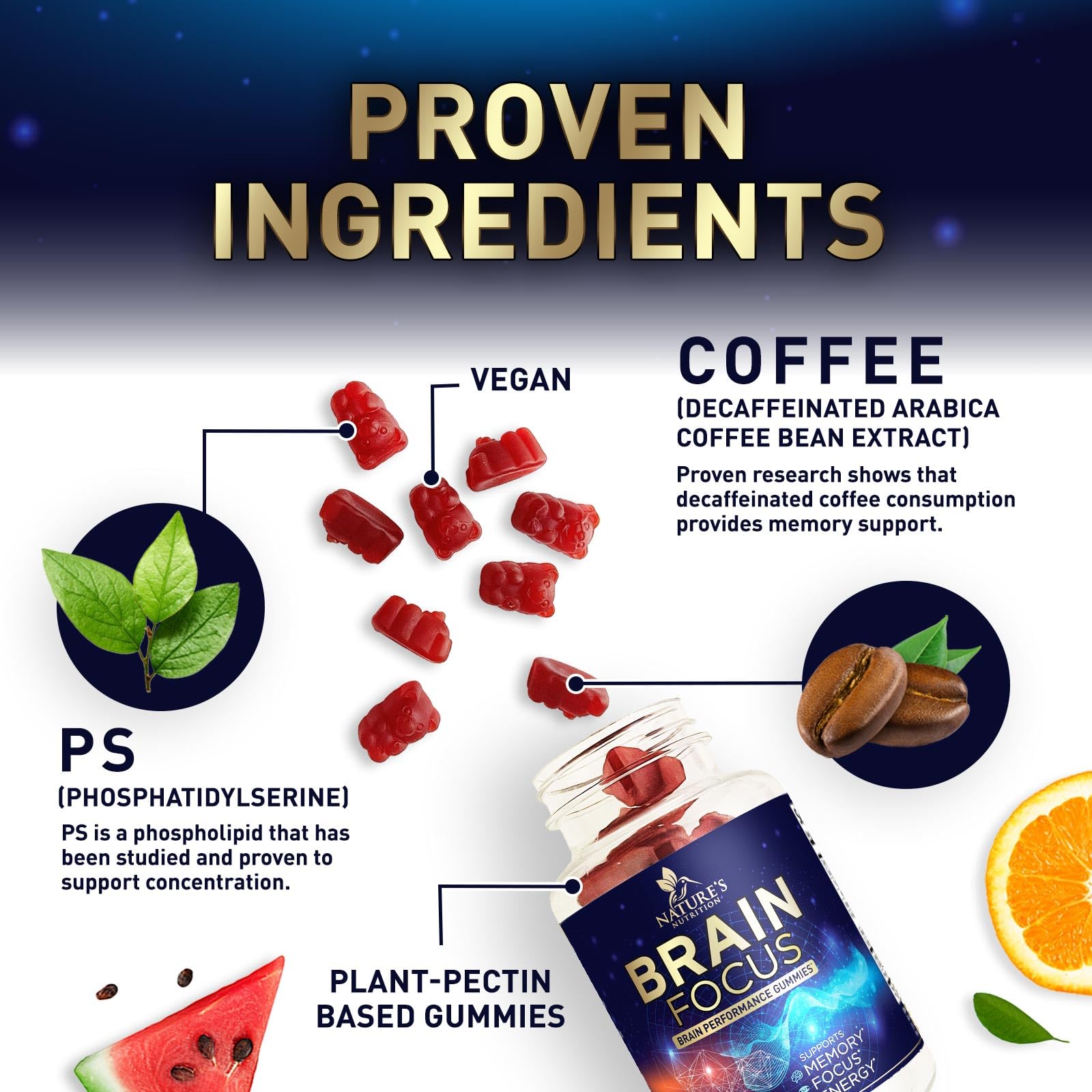 Brain Supplements for Memory and Focus with Phosphatidylserine, Nootropic Memory Supplement Gummy for Brain Health, Concentration, Mental & Cognitive Support, Focus Vitamins with B6 & B12-60 Gummies Nature's NutritionAu supplements