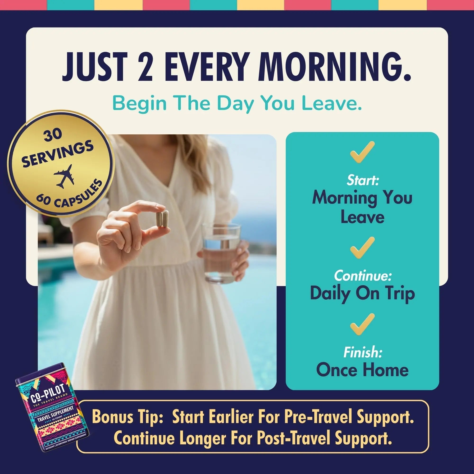 Travel Vitamin Supplement for Flight and Daily, Jet Lag, Energy, Immune, Digestion Support, Promote Calmness with Ashwagandha, Rhodiola, Chia Co-Pilot The Travel BrandAu supplements