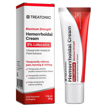 Treatonic Hemorrhoid Treatment Cream: 5% Lidocaine Hemorrhoid Cream for Numbing Relief of Pain, Burning, Itching, Discomfort, & Swelling - Fissure & Hemorrhoids - 1.76 oz TreatonicAu supplements