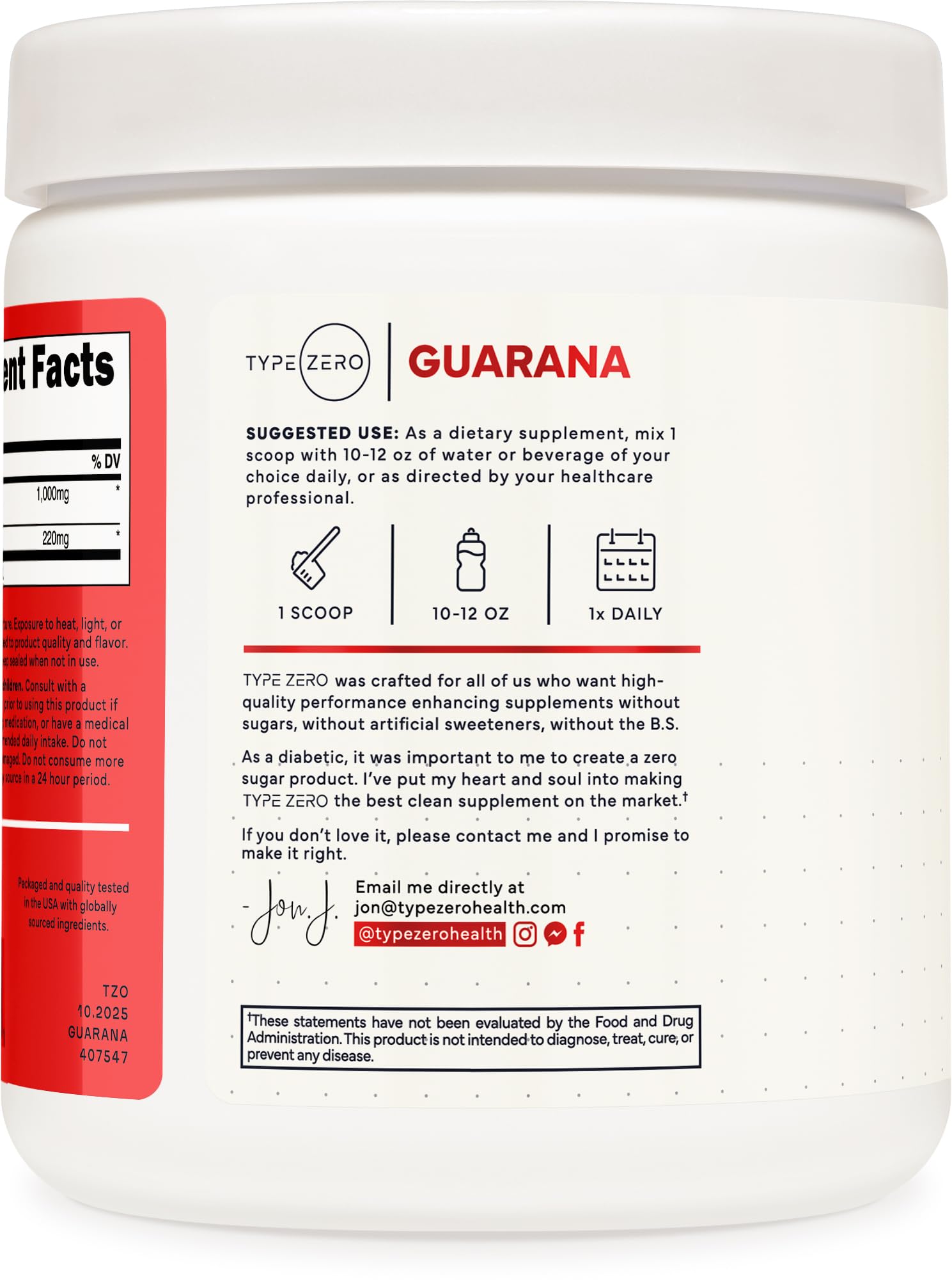 Type Zero Clean Guarana Powder Drink Mix (250 Servings, Unflavored) - 220 MG Caffeine Per Serving, Natural Caffeine, Non GMO, Gluten Free Type ZeroUS supplements