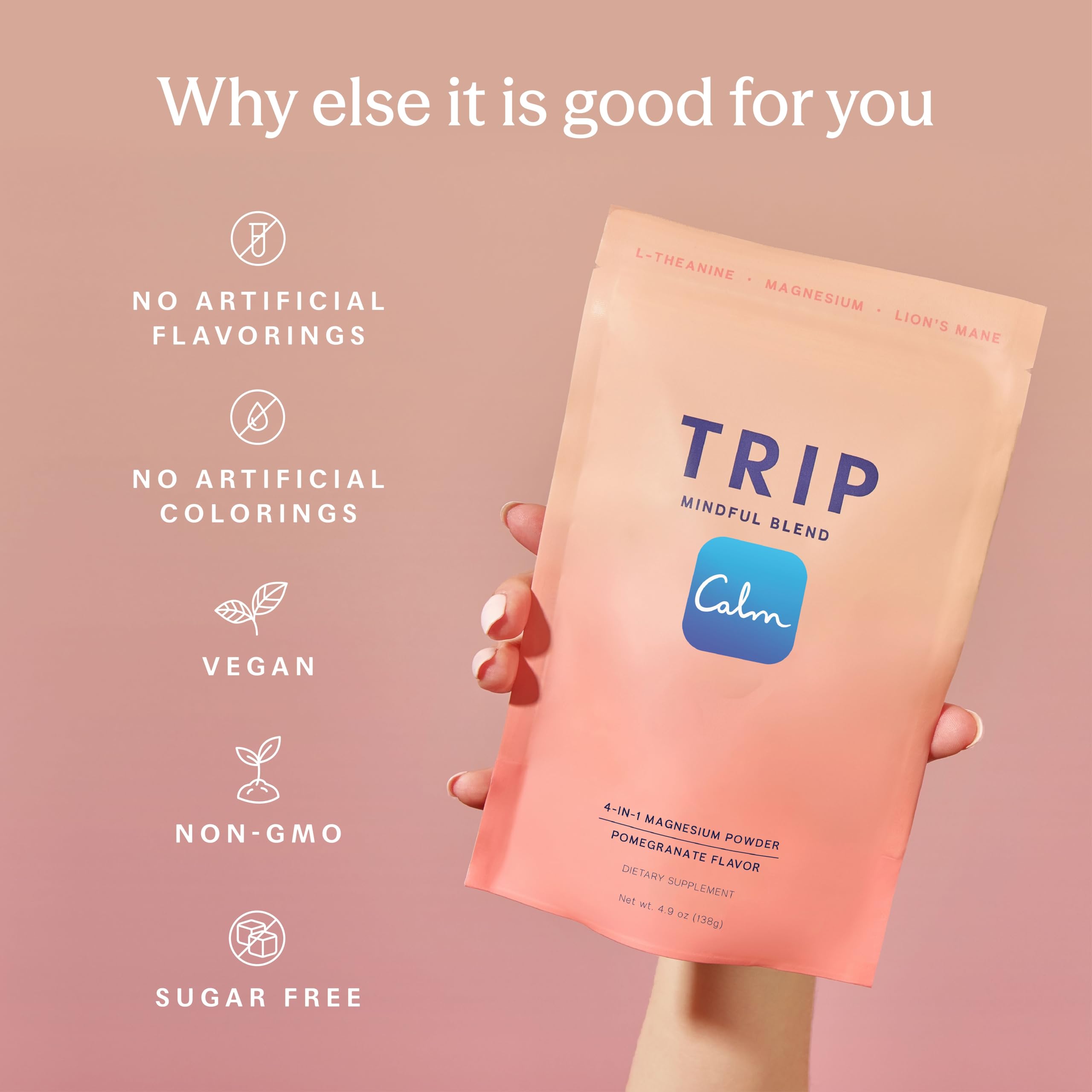 TRIP Magnesium Glycinate Powder with L-Theanine & Lion’s Mane, Sugar Free Magnesium Supplement for Adults, 250mg Magnesium per Drink Mix Serving, Pomegranate Orange Blossom, 1 Bag - 30 Servings TRIPAu supplements