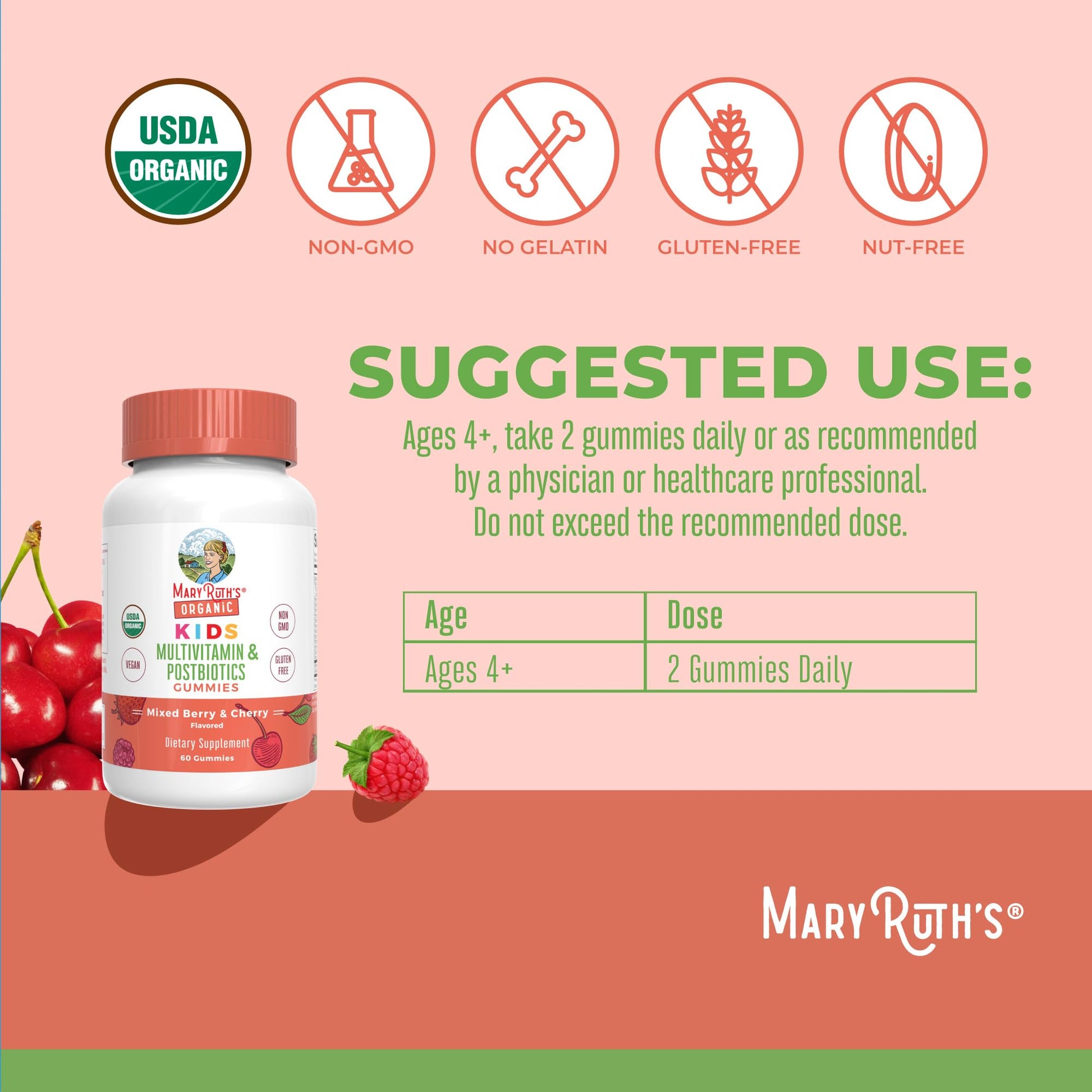 Kids Vitamins by MaryRuth's | USDA Organic | Multivitamin Gummies + Postbiotics for Ages 4+ | Multivitamin for Kids with Lactobacillus Rhamnosus | Children’s Vitamins | Vegan | Non-GMO | 60 Count MARYRUTH'SAu supplements