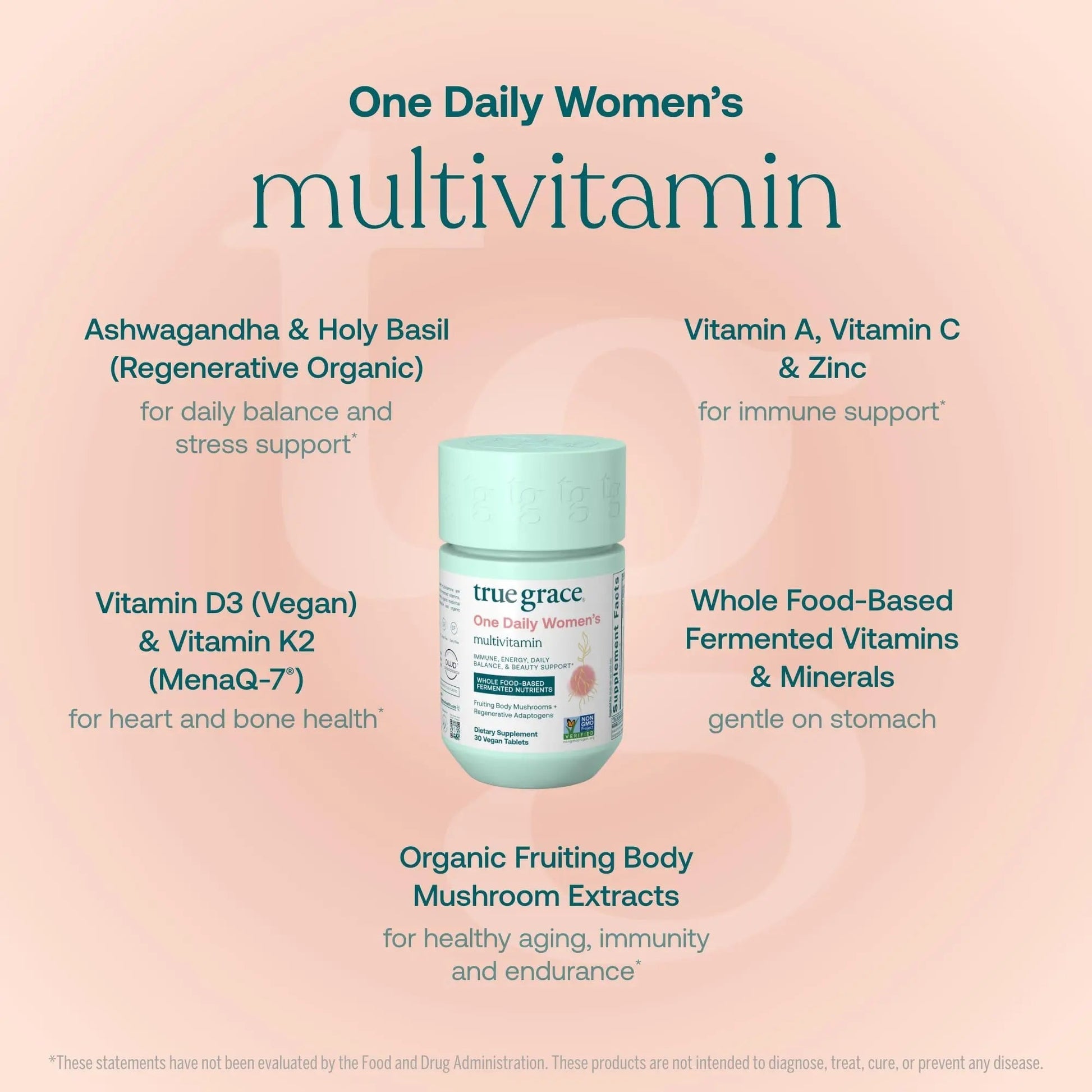 True Grace One Daily Women’s Multivitamin Fermented Minerals, Organic Adaptogens & Mushrooms Whole Body Balance, Immune, Energy, Beauty Support True GraceAu supplements