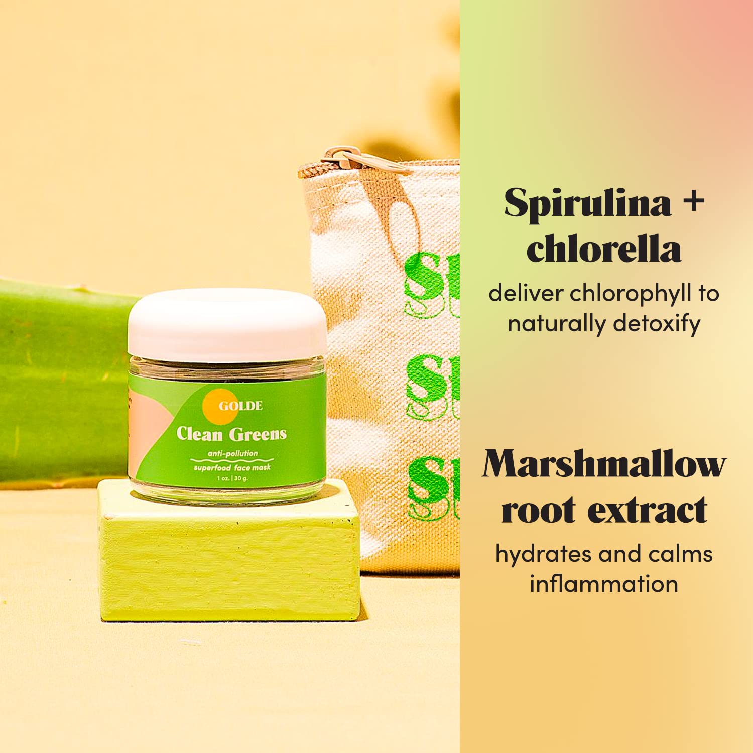 GOLDE - Clean Greens Superfood Face Mask - Made w/Chlorella & Spirulina - Great for Acne Prone, Oily & Dry Skin, Hydrating - Gentle Cleanser - Vegan - Aluminum-Free - 30g Jar GOLDEAu supplements