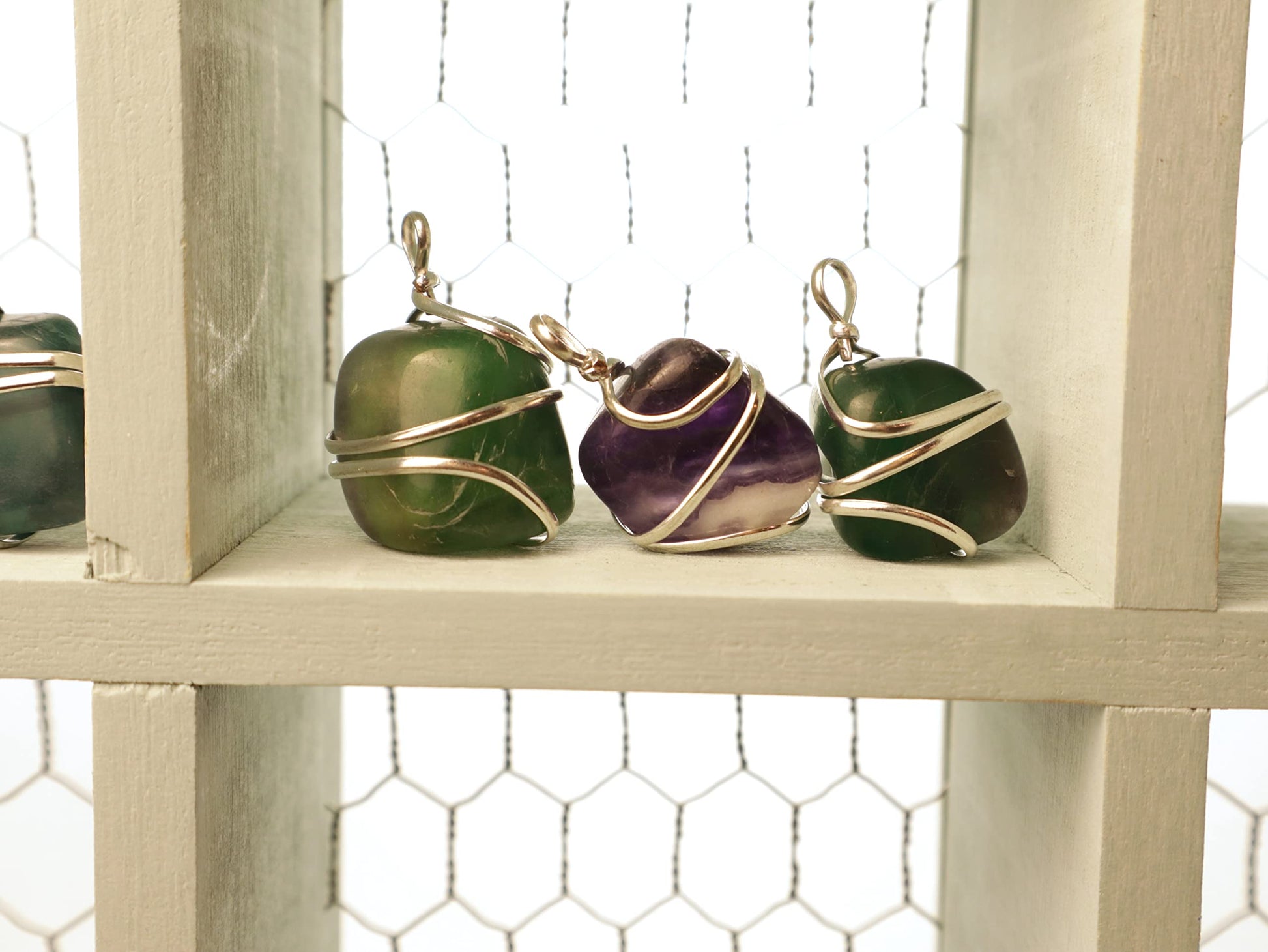 Shelf and Stone Rainbow Fluorite Wire Wrapped Pendant - Dark Hued Fluorite Crystal Necklace Shelf and StoneAu supplements