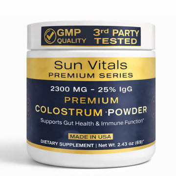Sun Vitals Bovine Colostrum Powder 2300mg – 575mg IgG Per Serving | 25% IgG Standardized | Gut Health & Immune Support | No Fillers, No Capsules | GMP-Certified, 3rd Party Tested | 30 Servings Sun VitalsAu supplements