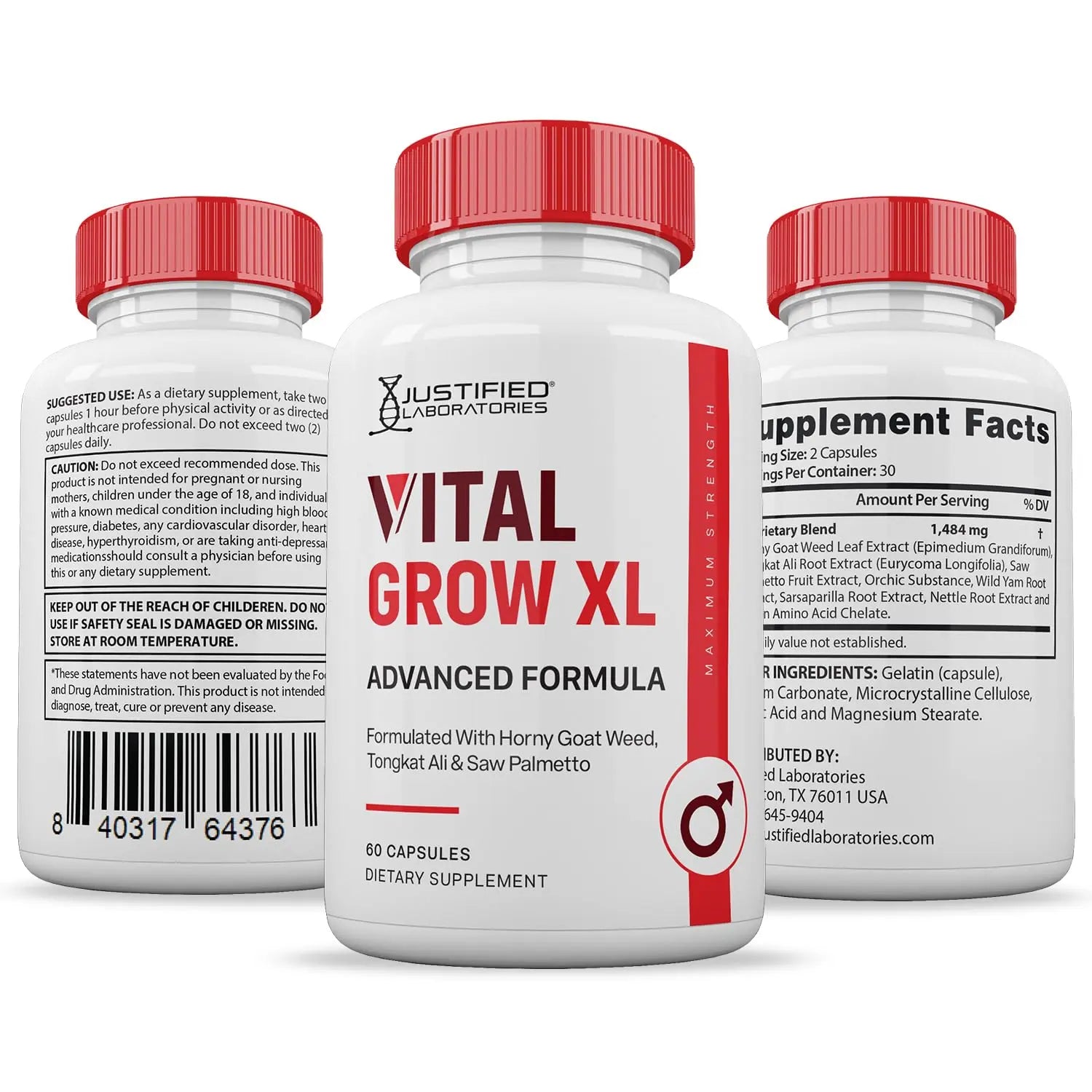 (2 Pack) Vital Grow XL Pills 1484MG Advanced Formula Proprietary Blend for Men 60 Capsules Justified Laboratoriesnz supplements