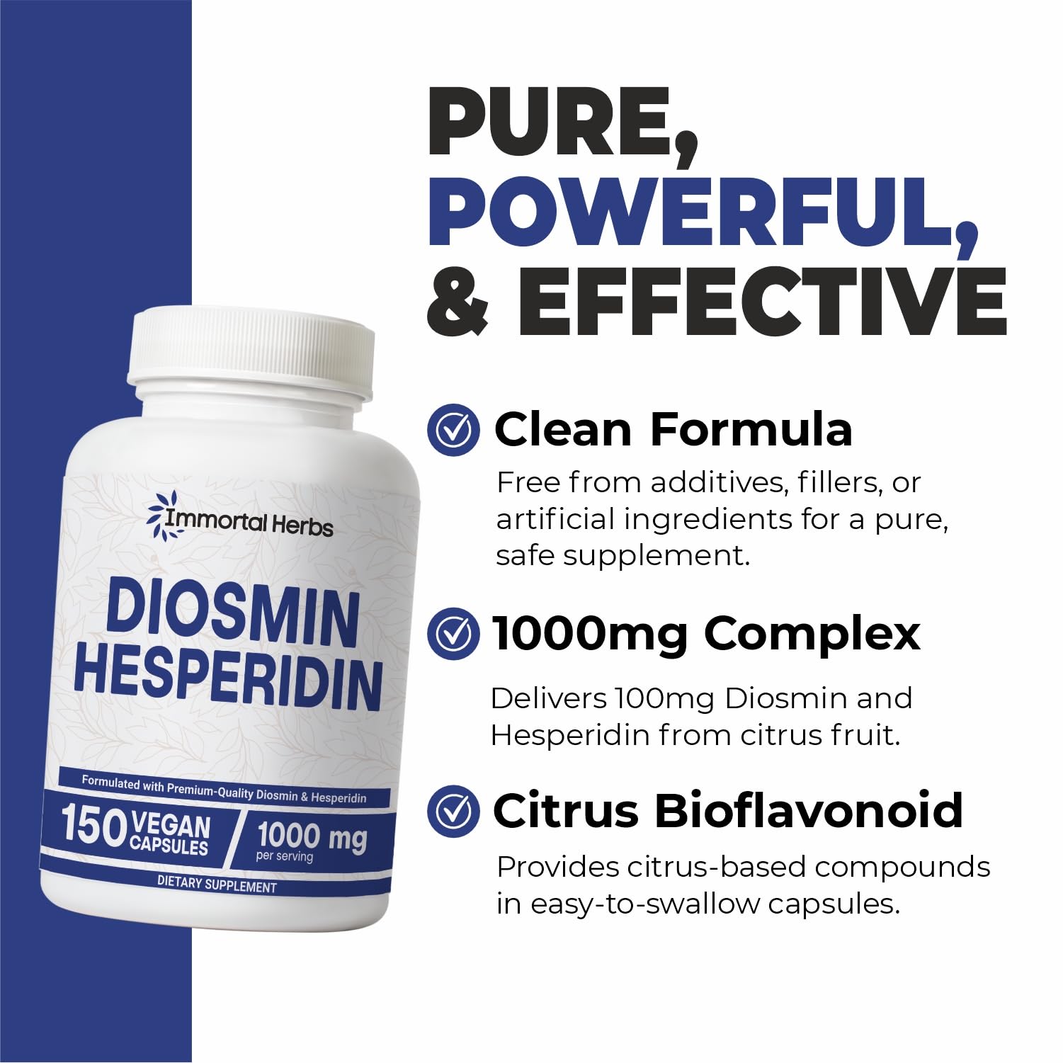 Immortal Herbs Diosmin Hesperidin 1000mg Complex, 150 Capsules, Citrus Bioflavonoids Rich Fruit Extract, 100% Vegetarian, Non-GMO & Gluten Free Diosmin Supplement with Max Strength Immortal HerbsAu supplements