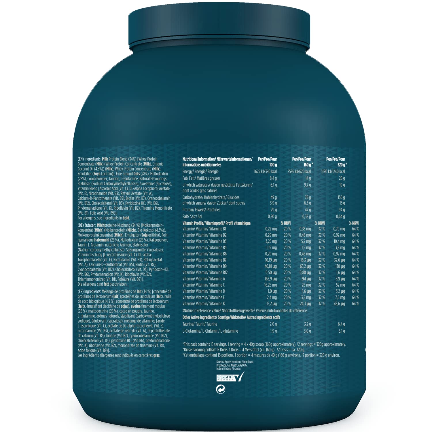 Kinetica OatGain Weight Gainer 600+ Calories & 47g Protein per Serving, 2.4 kg KineticaAu supplements