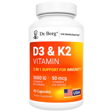 Dr. Berg Vitamin D3 & K2 5,000 IU + MK-7 – 60 Capsules – Immune, Bone & Heart Support* Supplement w/Magnesium, Zinc, B6 – 4X Lab-Tested – No Fillers – Non-GMO, cGMP, Formulated in USA Dr. Berg NutritionalsAu supplements