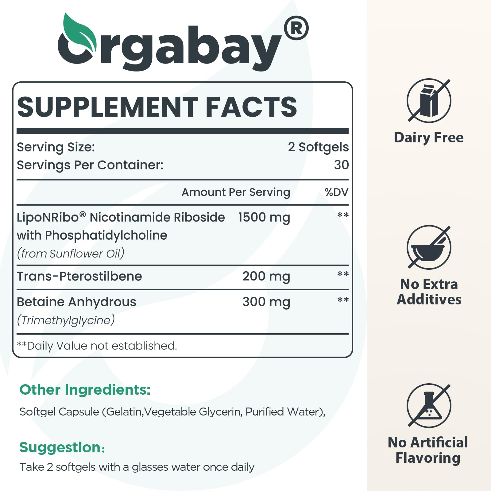 Orgabay Liposomal NAD+ Supplement 500 mg, High Absorption, Boost NAD+ with TMG 250 mg, Actual NAD Plus More Efficient Than Nicotinamide Riboside, Support Cellular Energy, Healthy Aging | 60 Softgels OrgabayAu supplements