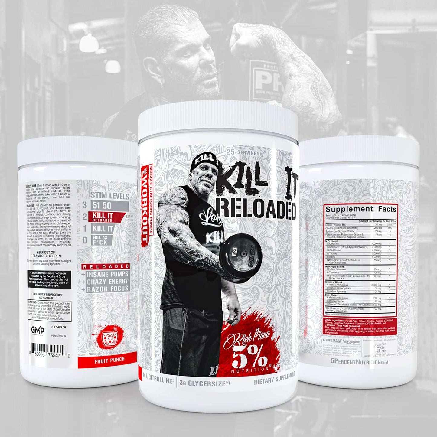 5% Nutrition Rich Piana Kill It Reloaded High Stim Pre-Workout | Ultra Energy, Focus 5% NutritionUS supplements