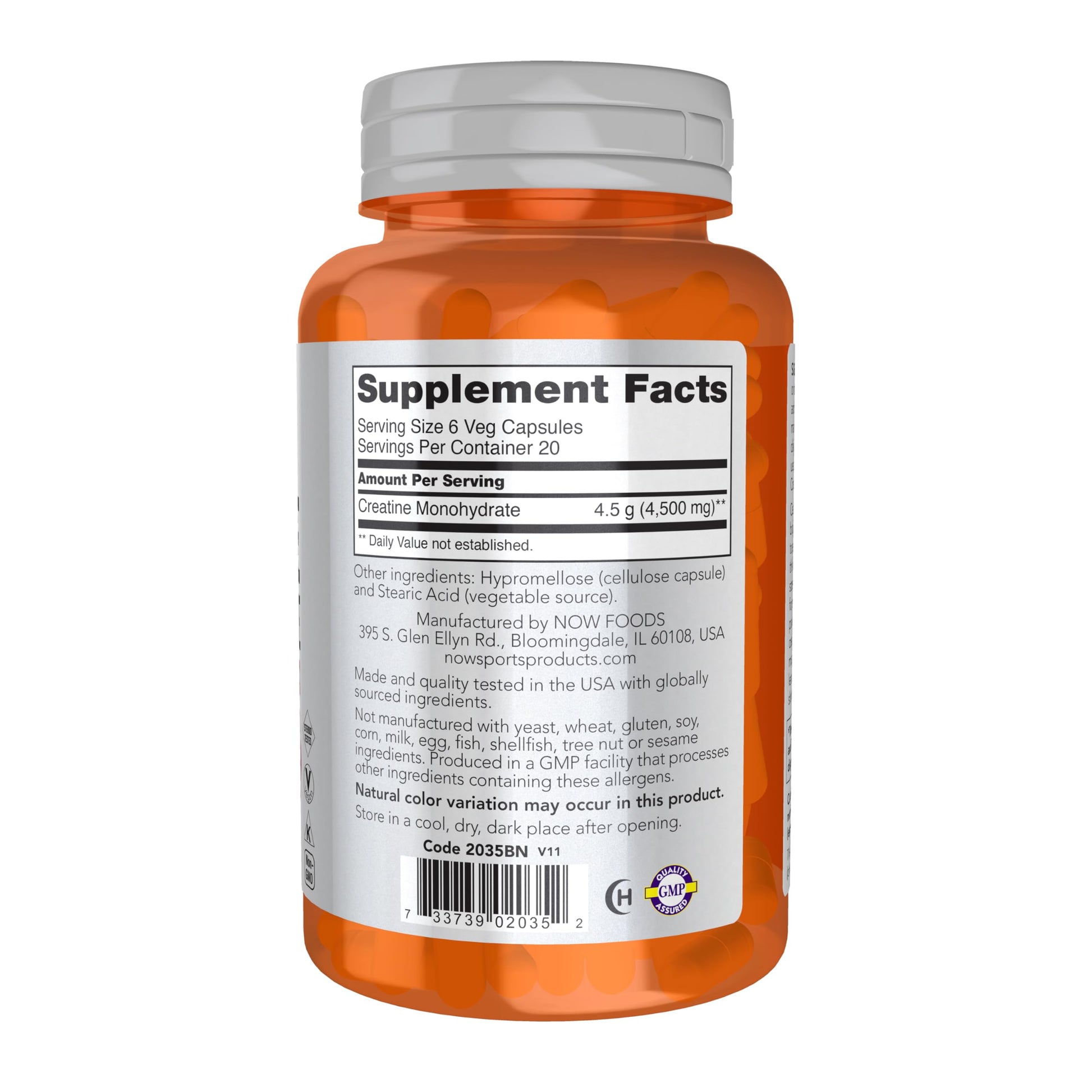 NOW Foods Sports Nutrition, Creatine Monohydrate 750 mg, Mass Building*/Energy Production*, 120 Veg Capsules NOW FoodsAu supplements