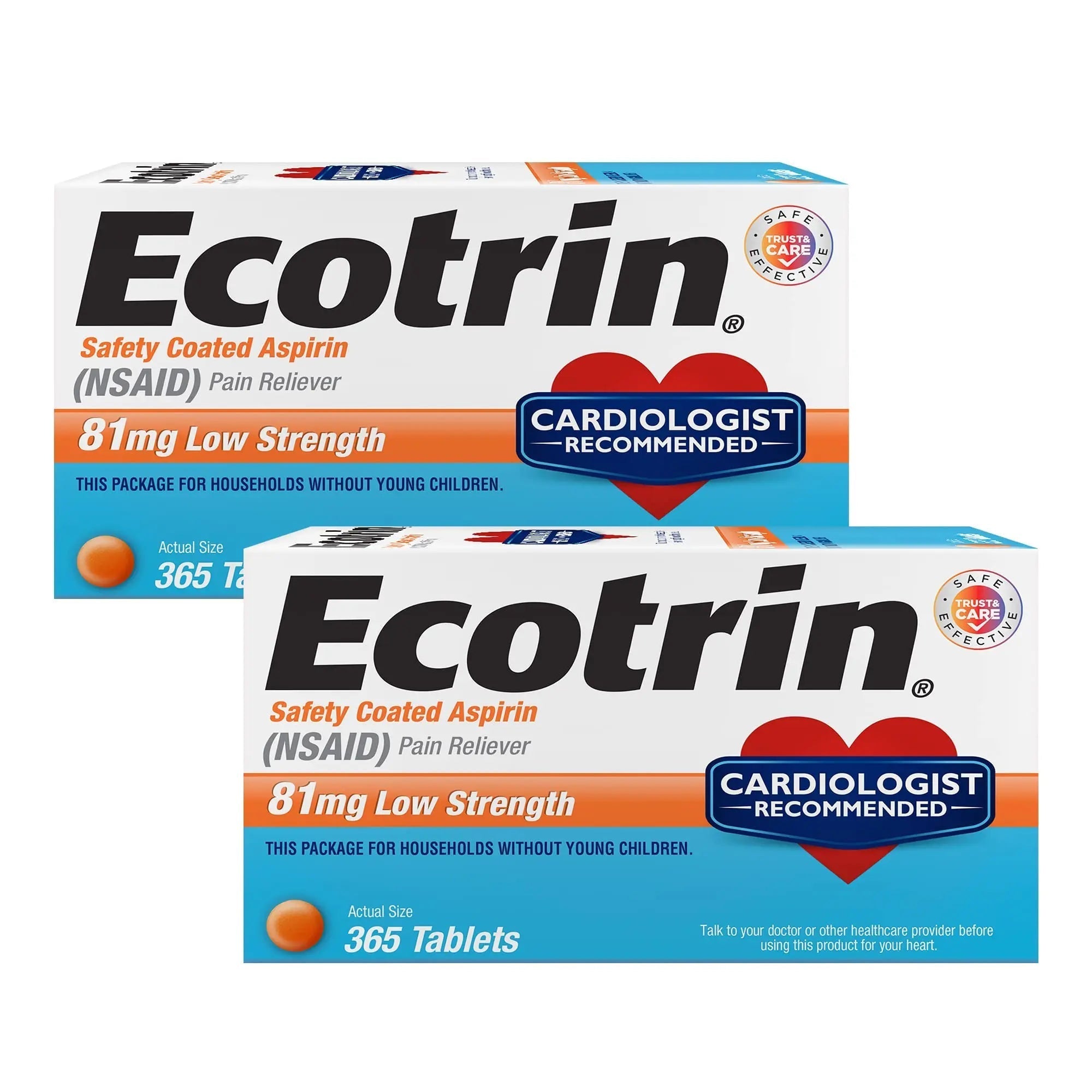 Ecotrin Safety Coated Aspirin Pain Reliever Tablets, Low Strength, NSAID 81mg, 365 ct (Pack of 2) EcotrinAu supplements