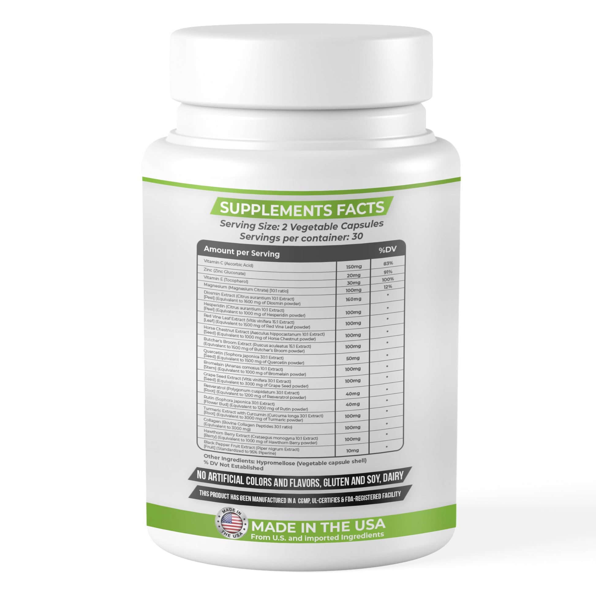 Dash of Vigor 18-in-1 Diosmin Hesperidin Supplement, Quercetin with Bromelain, Zinc, Vitamin C with Rutin Supplement, Horse Chestnut Extract, Butcher's Broom Extract, USA, 60 Capsules DASH OF VIGOR DOFVAu supplements