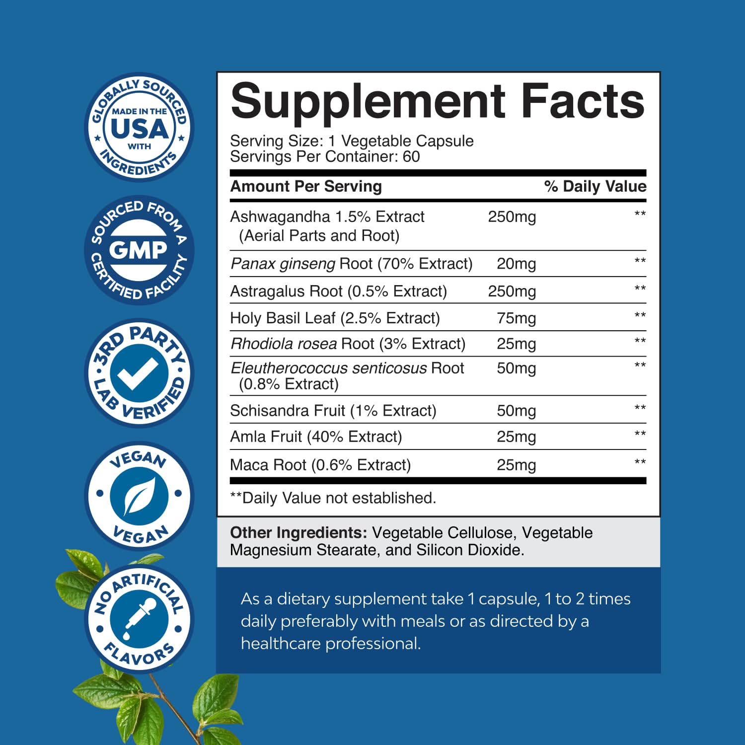 Herbal Adaptogen Mood Support Supplement - Calming Adaptogens Supplement for Stress & Cortisol Management with Ashwagandha Rhodiola Rosea & Maca Root - Vegan & Daytime Friendly - 60 Count Natures CraftAu supplements