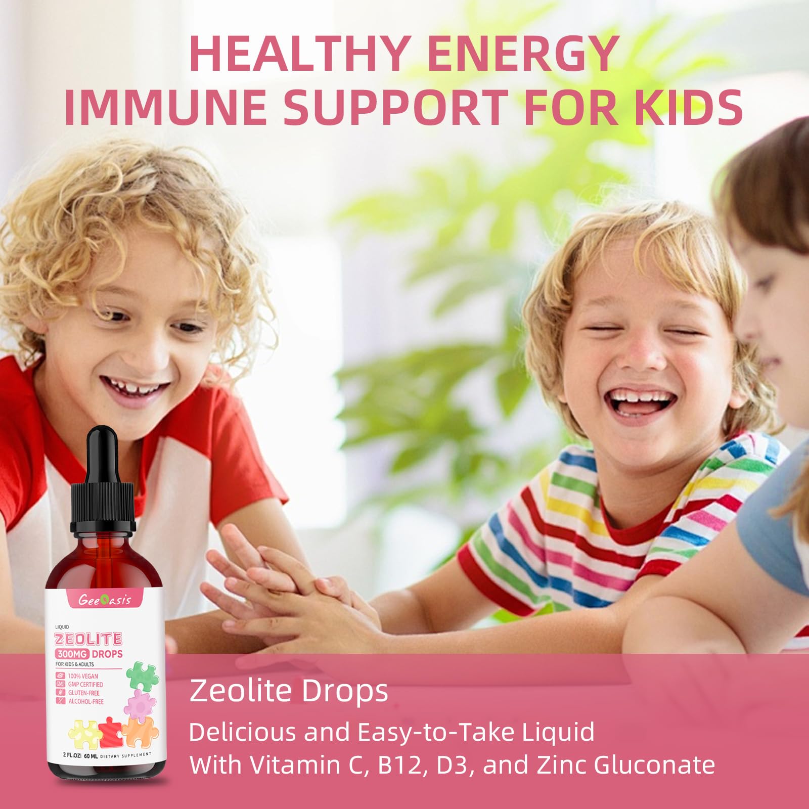 Geeoasis Zeolite Detox for Kids & Adults, 300 mg Zeolite Clinoptilolite Liquid with Vitamin B12 & D3, Vitamin C & Zinc Gluconate, Immune Support & Gut Health, Natural Strawberry Flavor, 2 Fl Oz GeeoasisAu supplements