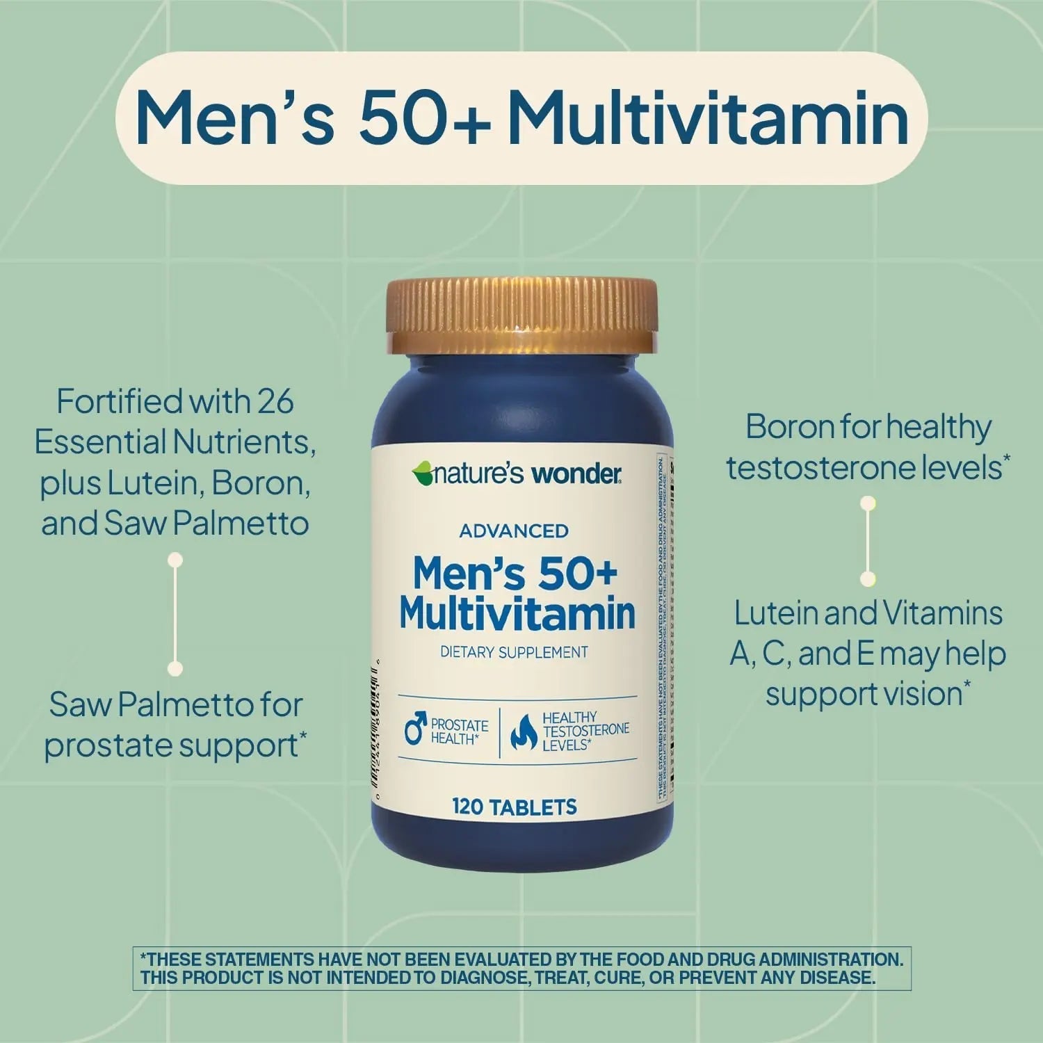 Nature's Wonder Advanced Men's 50+ Multivitamin/Multimineral Supplement with Vitamin D3 and B Vitamins 120 Tablets, 120 Day Supply Nature's WonderAu supplements