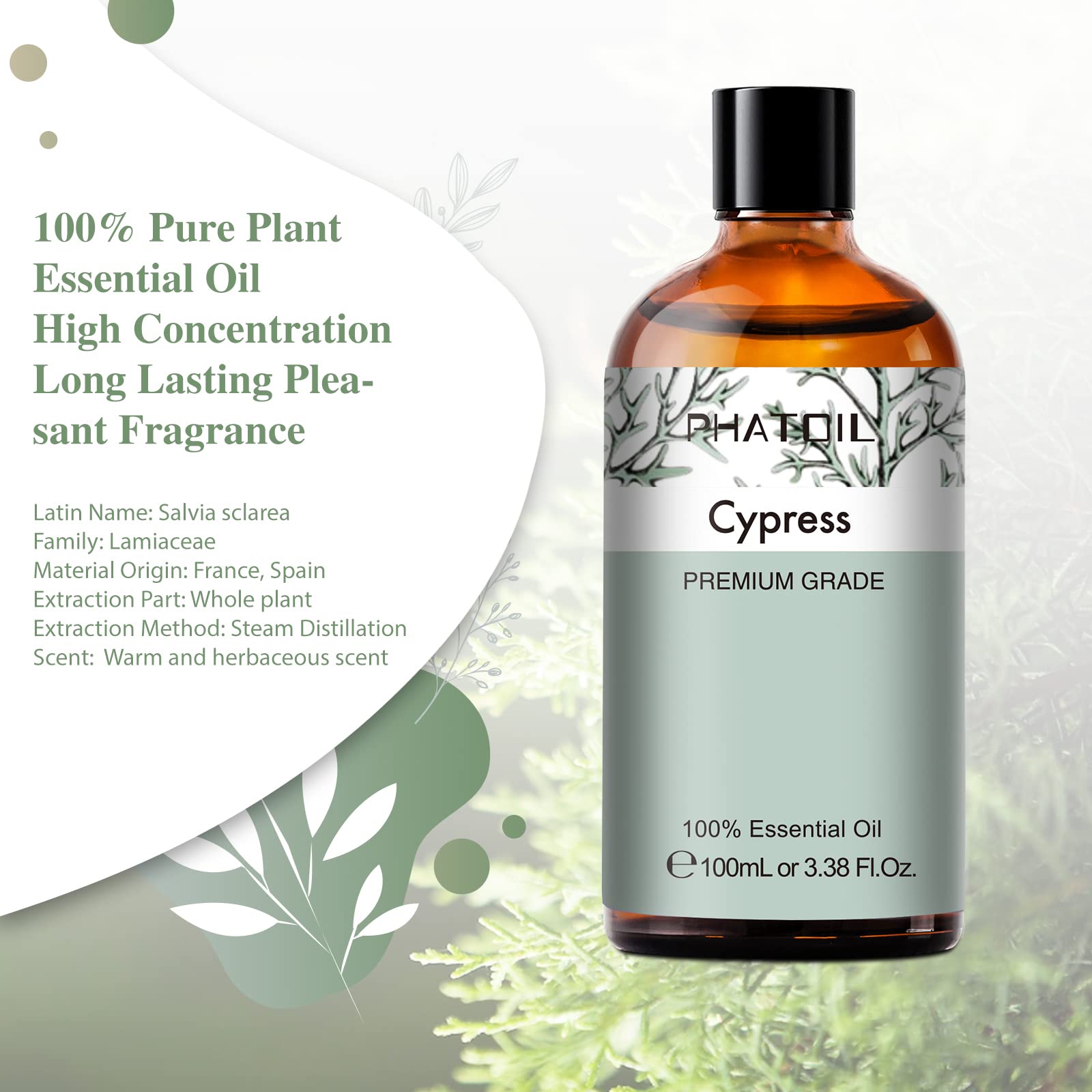 Cypress 3.38fl.oz Essential Oil, PHATOIL Aromatherapy Essential Oils for Diffuser, Humidifier PHATOILAu supplements