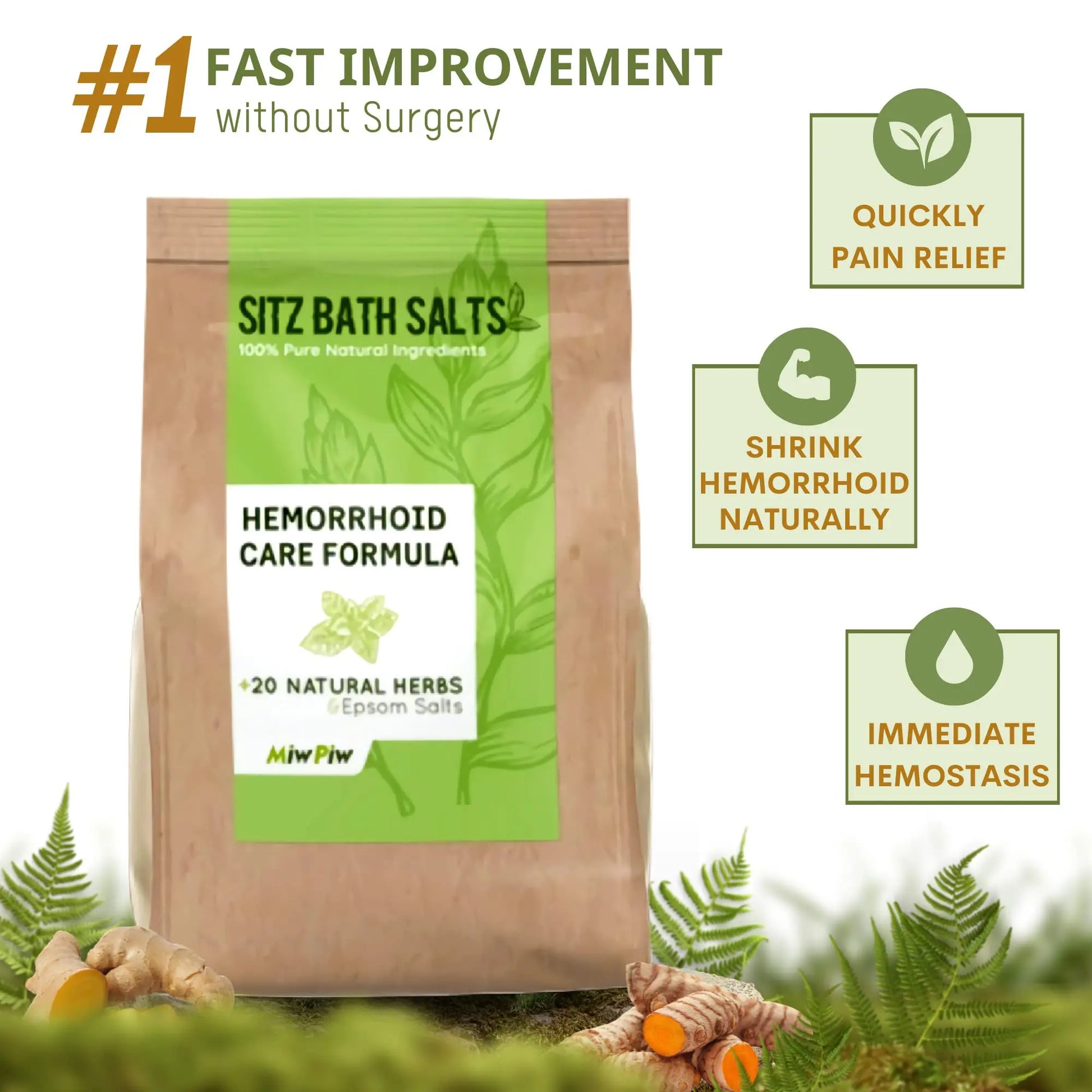 Miw Piw Sitz Bath Salts for Hemorrhoids 15.6 Oz- Soothing Relieving Bleeding Shrinking Internal External Treatment +20 Natural Herbs, Epsom Salt - Suppositories Remedy Postpartum Fissure Miw PiwAu supplements