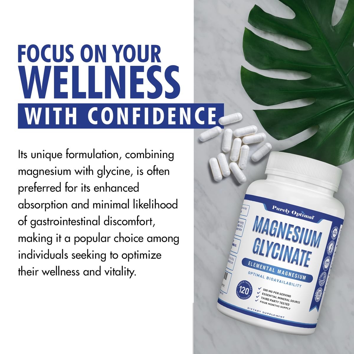Purely Optimal Magnesium Glycinate 500mg – Sleep Support & Stress Relief – Gentle, High Absorption Magnesium Supplement for Muscle Relaxation, Calm & Nerve Support – 120 Capsules Purely OptimalAu supplements
