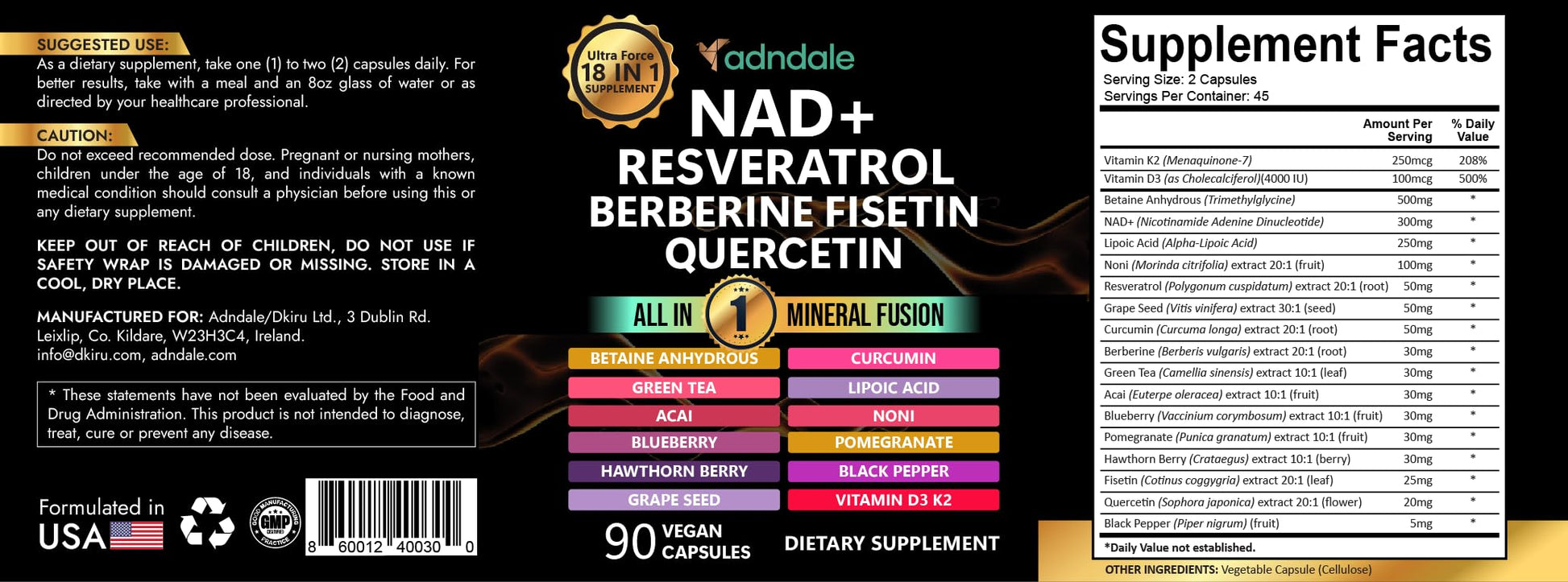 Adndale Liposomal NAD Supplement. Longevity Formula NMN Supplement Alternative. 90CT Advanced NAD+ Resveratrol AdndaleAu supplements