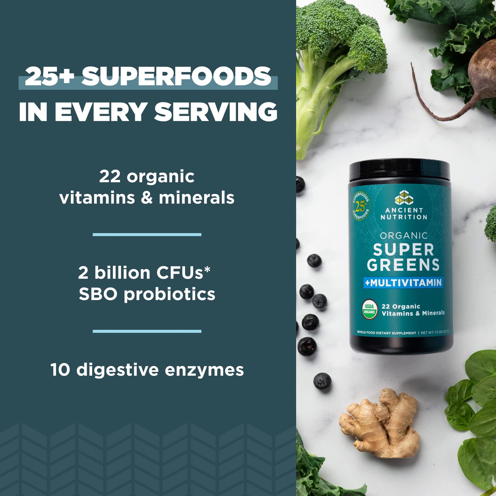 Ancient Nutrition, Vitamin Powder, One Bottle Made from Real Fruits, Vegetables and Herbs, for Digestive and Energy Support, 25 Servings, 7.5oz Ancient NutritionAu supplements