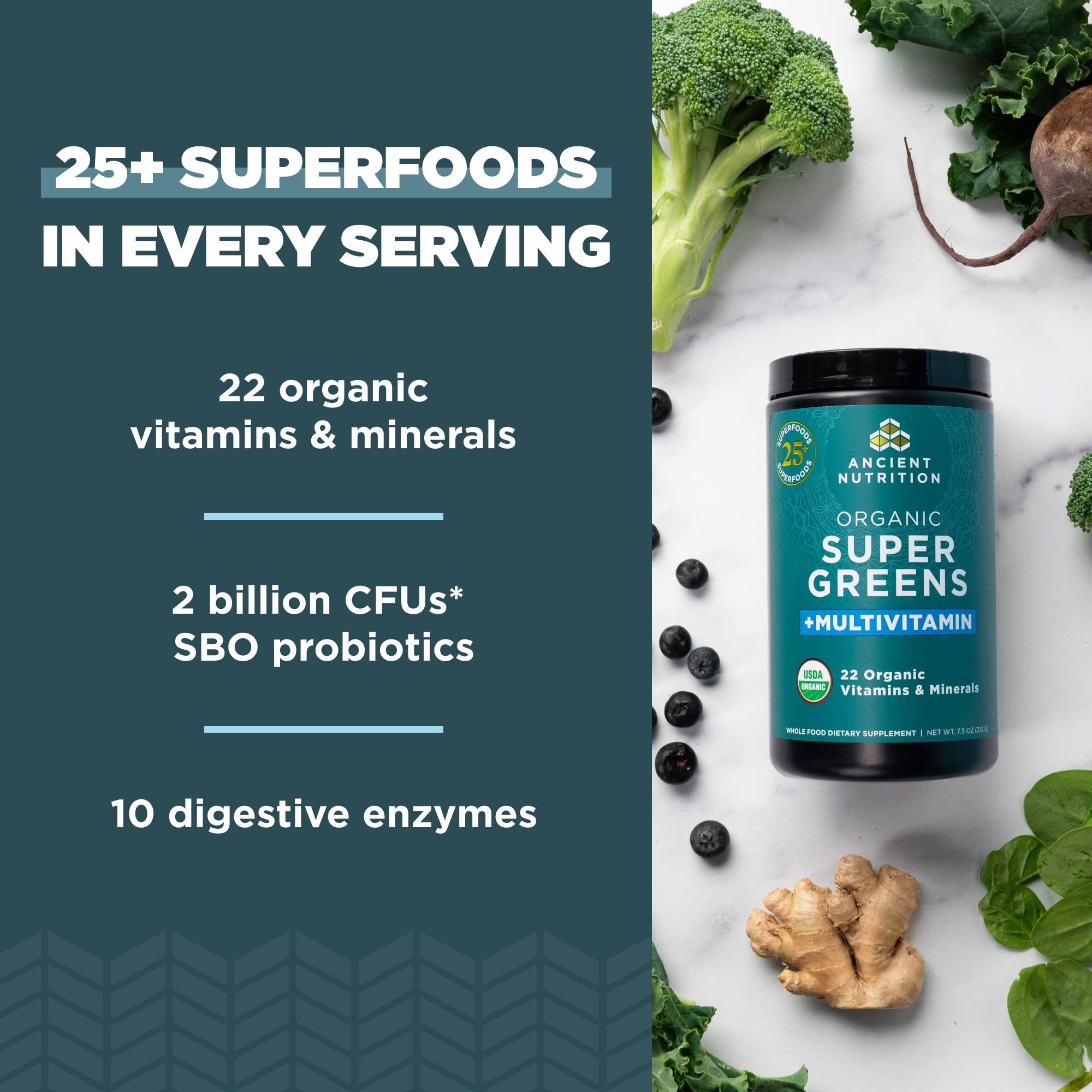 Ancient Nutrition, Vitamin Powder, One Bottle Made from Real Fruits, Vegetables and Herbs, for Digestive and Energy Support, 25 Servings, 7.5oz Ancient NutritionAu supplements