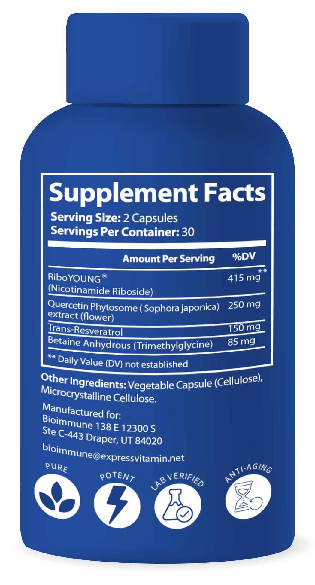 BioImmune NAD+ Supplement. Exclusive Formula w/Patent Pending RiboYOUNG™. Nicotinamide Riboside, Quercetin, Resveratrol, Betaine NRF2 Activator. Anti Aging True NAD Supplement BioImmuneAu supplements