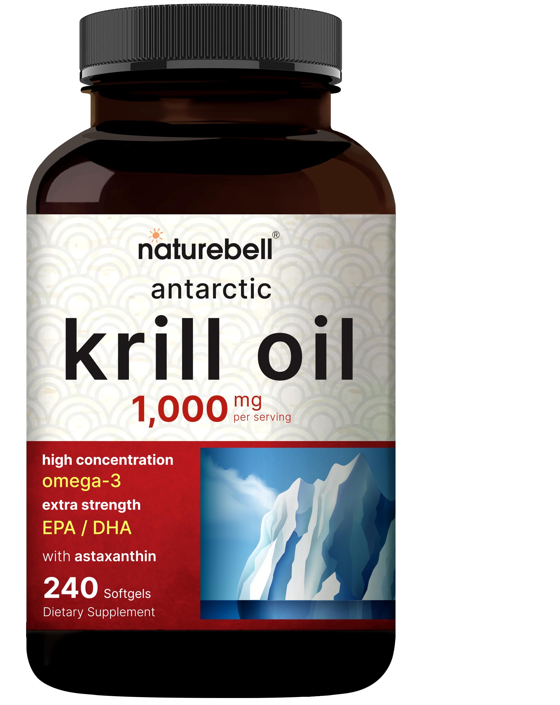 NatureBell Antarctic Krill Oil 1000mg Supplement, 240 Softgels, Natural Source of Omega-3 NatureBellUS supplements