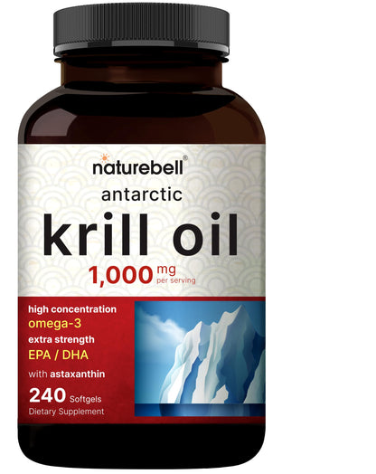 NatureBell Antarctic Krill Oil 1000mg Supplement, 240 Softgels, Natural Source of Omega-3 NatureBellUS supplements