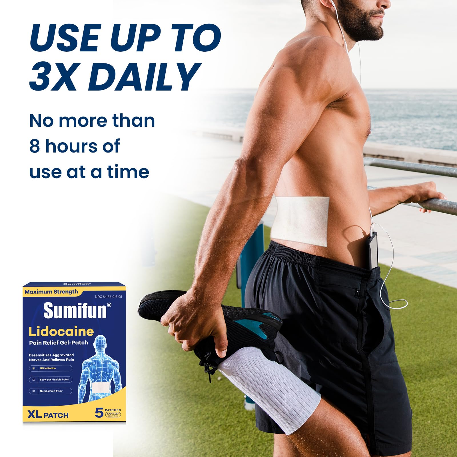 Sumifun XL Lidocaine Patches for Pain Relief, 4% Lidocaine Maximum Strength OTC, Extra Large 4.72"x7.87" for Full Back Pain Patches & Large Areas, 5 Count SumifunAu supplements