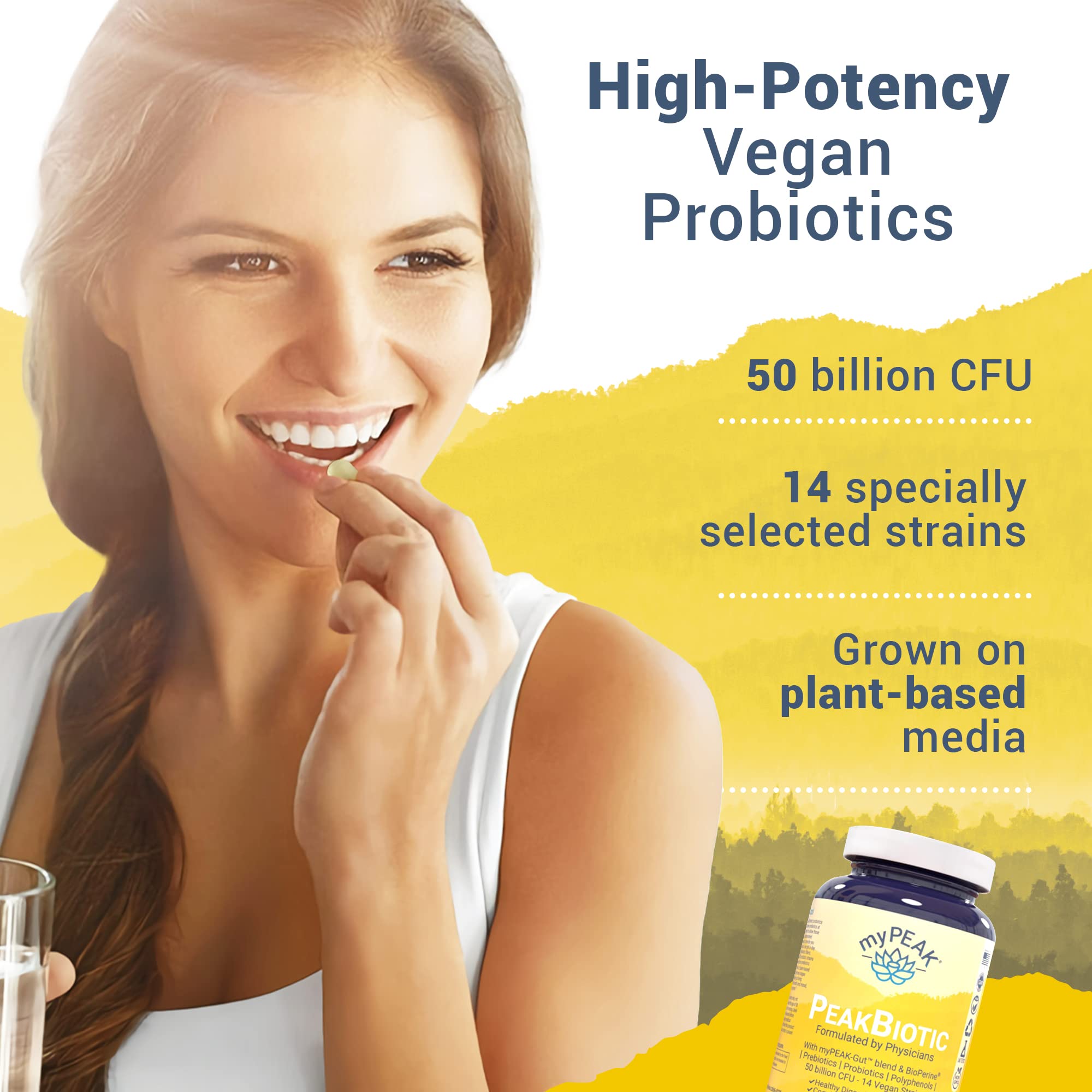 myPEAK PeakBiotic: The Ultimate Vegan Synbiotic with 50 Billion CFU Probiotics Prebiotics Postbiotics Modbiotics and Gut Lining to Enhance Digestion, Skin, and Mood with 2-Month Supply, 60 Capsules myPEAKAu supplements