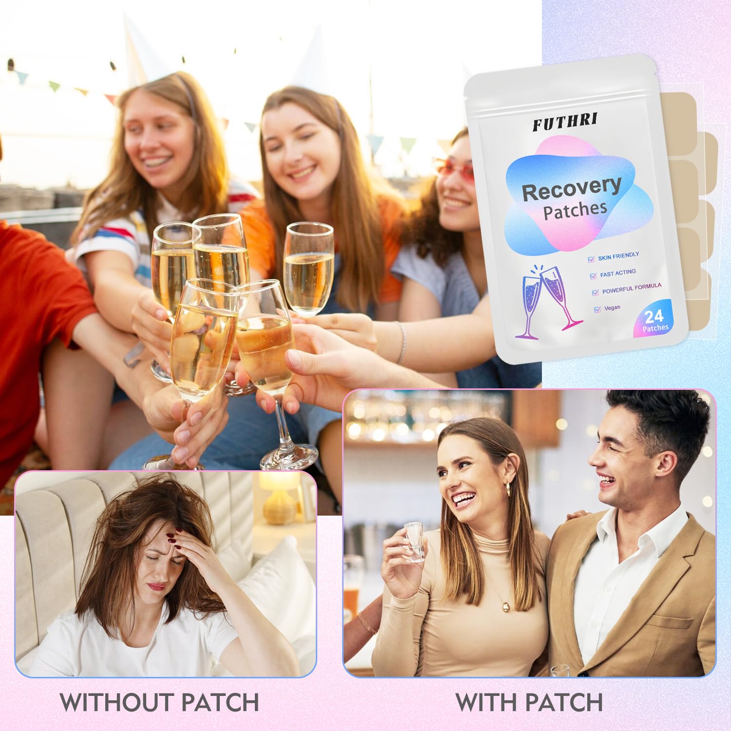 FUTHRI Recovery Patch 24 Pack: Wake Up Refreshed with Natural Ingredients - Waterproof & Skin-Friendly - Pre-Drink Patch for Festivals & Nights Out FUTHRIAu supplements