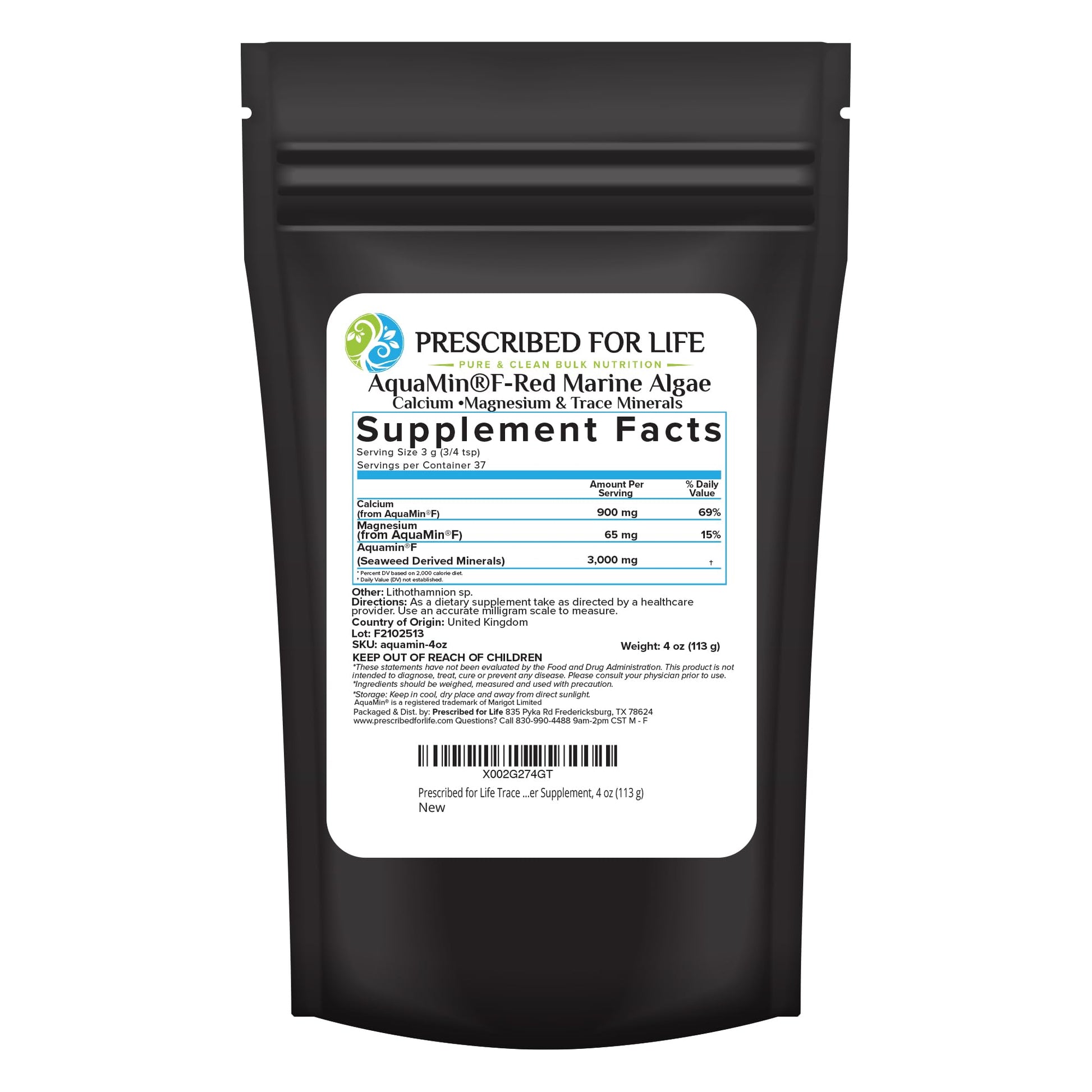 Prescribed for Life Aquamin Powder, Red Marine Algae Supplements, Rich in Plant Based Calcium & Magnesium, 72 Trace Minerals, Non GMO (113g) Prescribed For LifeAu supplements