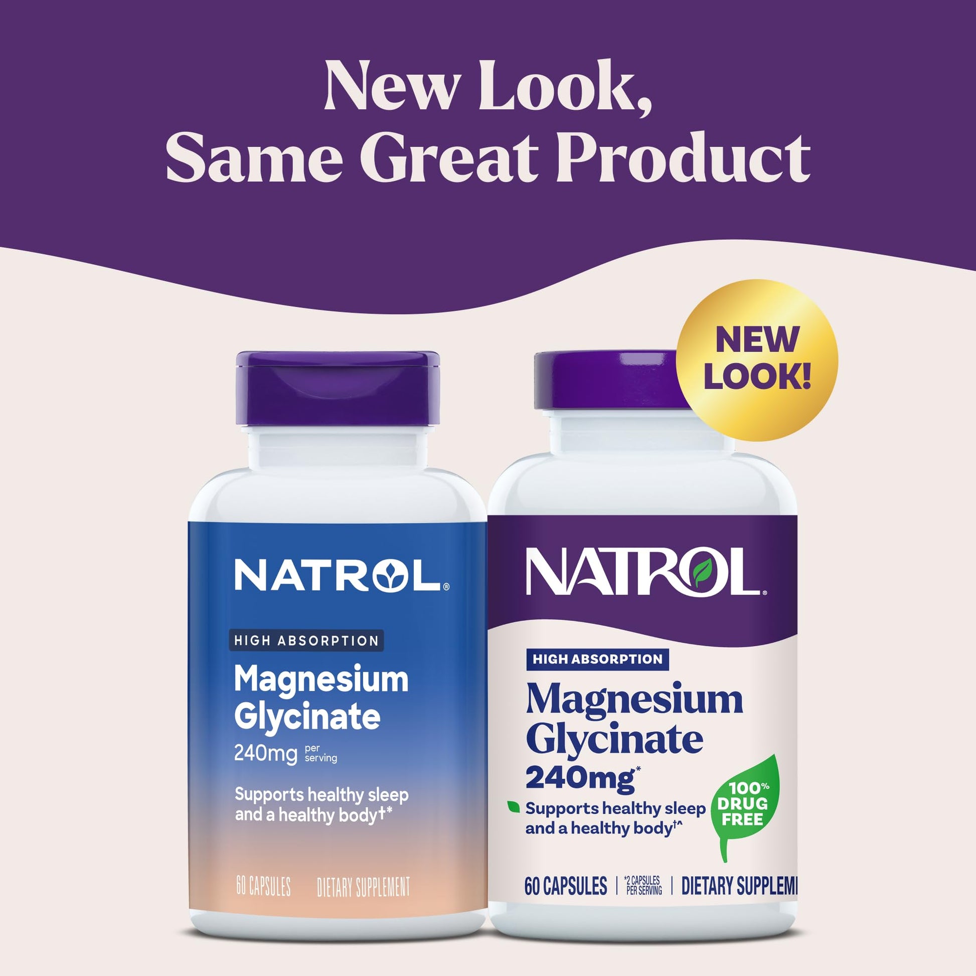 Natrol Magnesium Glycinate Supplements 240 mg - High Absorption - Calm Magnesium Glycinate for Sleep - 60 Capsules, 30 Day Supply NatrolAu supplements