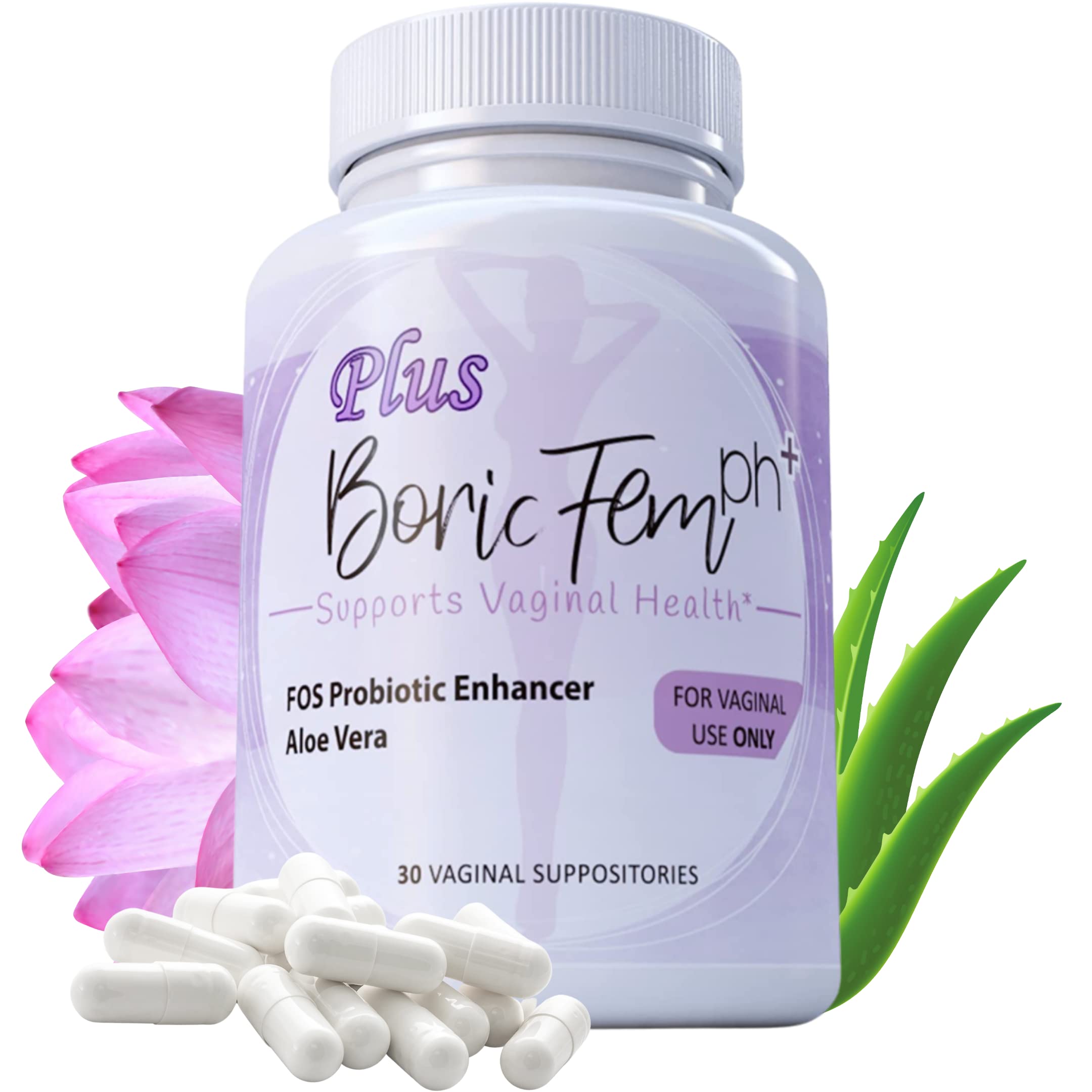Boric Acid Vaginal Suppositories Plus Aloe Vera & FOS Probiotic Enhancer 800mg/, 30 Count All Natural N' MoreAu supplements