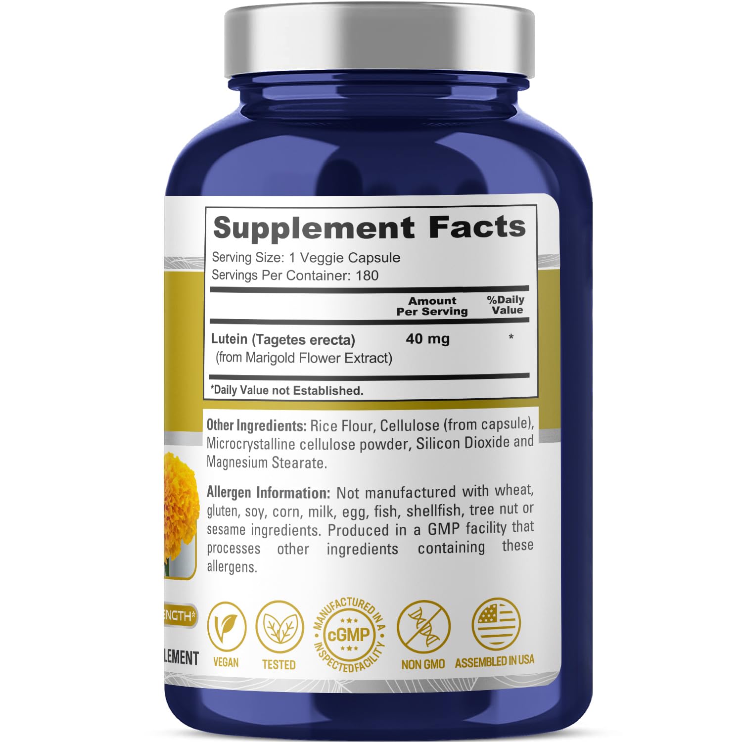 NusasPure Lutein - Suitable for Vegetarian/Vegan, Non - GMO - 40 mg - 180 Capsules NusaPureAu supplements