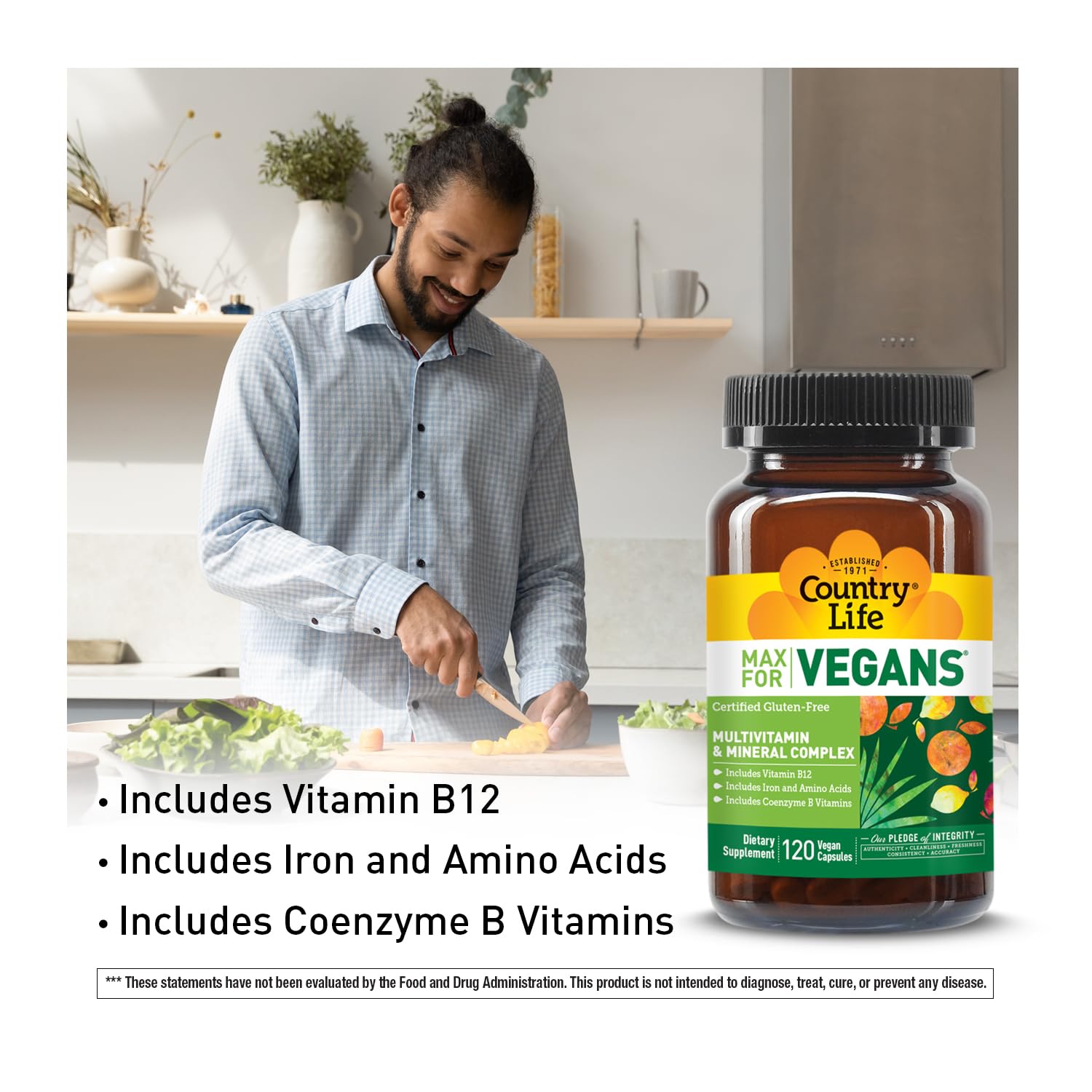 Country Life Max for Vegans - 120 Vegan Capsules - Daily Multivitamins - Immune Support Supplement - Contains Vitamin B12, Iron, Amino Acids, Coenzyme B Vitamins - Gluten-Free Country LifeAu supplements