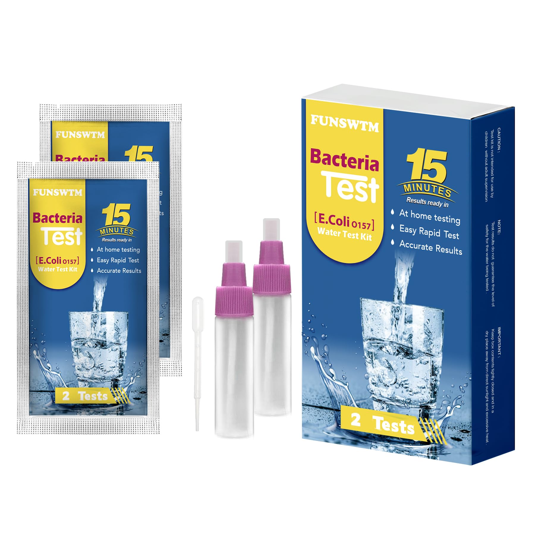 Bacteria Water Test Kit - Results as Fast as 15 MINS -Detects Coliform (Inc. E. coli) & Non-Coliform Bacteria in Drinking, Well Tap & Pool Water – 2 Pack FUNSWTMAu supplements
