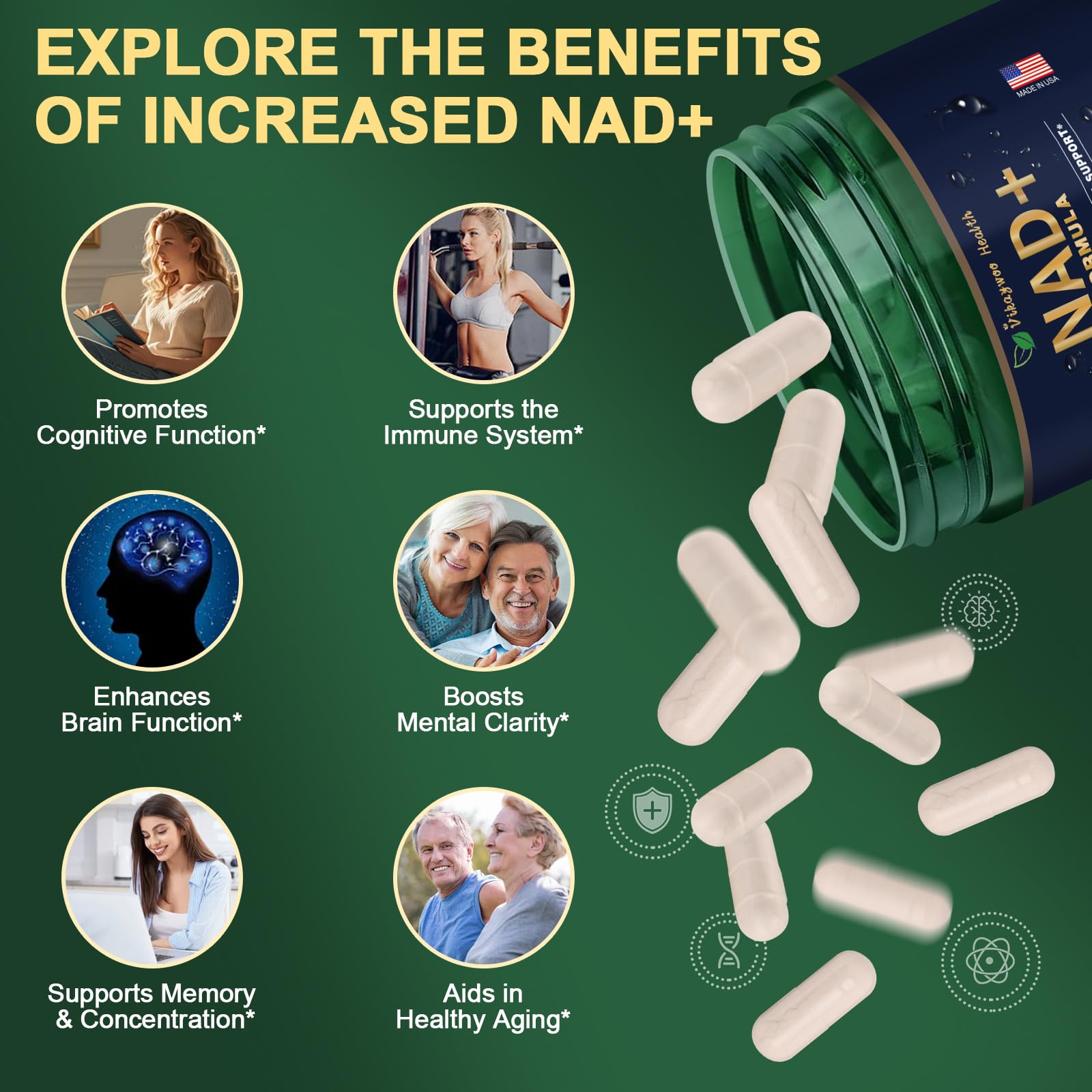 Vikaywoo NAD Supplement 1585 Mg -True NAD & Resveratrol, NMN Alternative Liposomal NAD+ for Women & Men, Support Cellular Health, Stamina & Healthy Aging - 120 Capsules VikaywooAu supplements